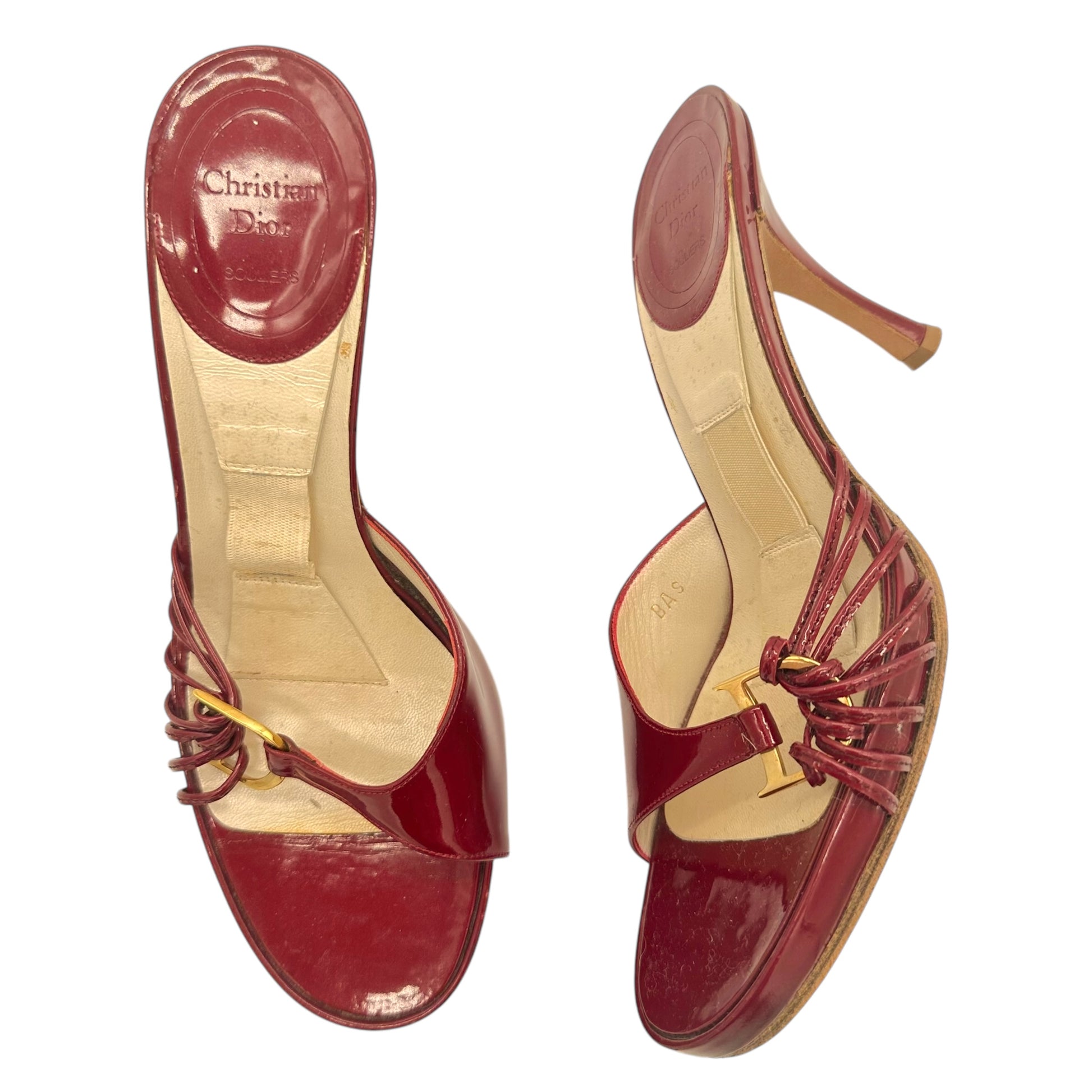 Christian Dior Red Patent Leather Heeled Mule Sandals - Outfit Repeater
