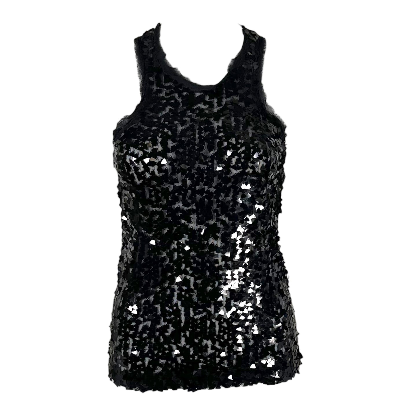 Plein Sud Black Sequin Semi Sheer Tank Top