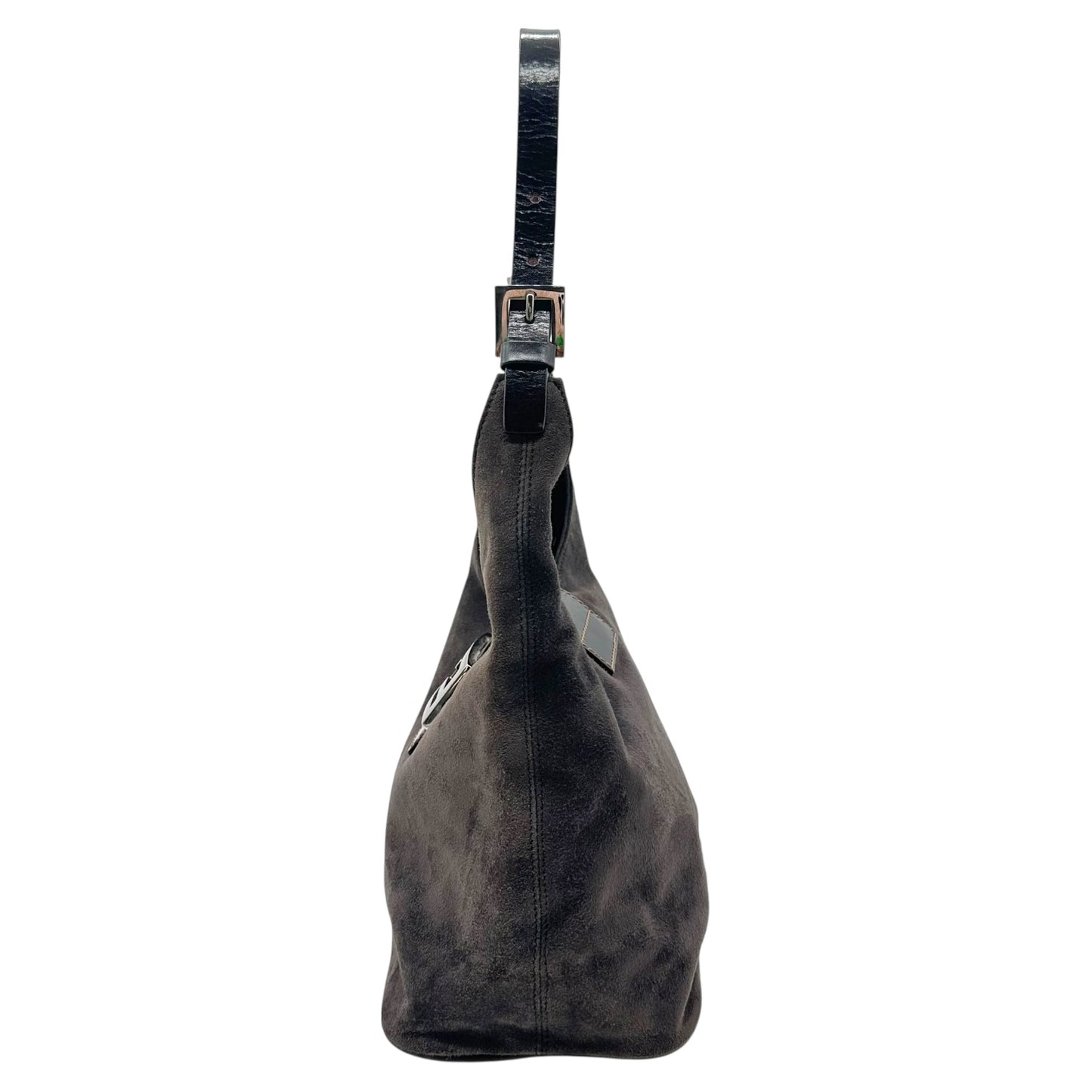 Fendi Gray Suede & Leather Shoulder Bucket Baguette Bag