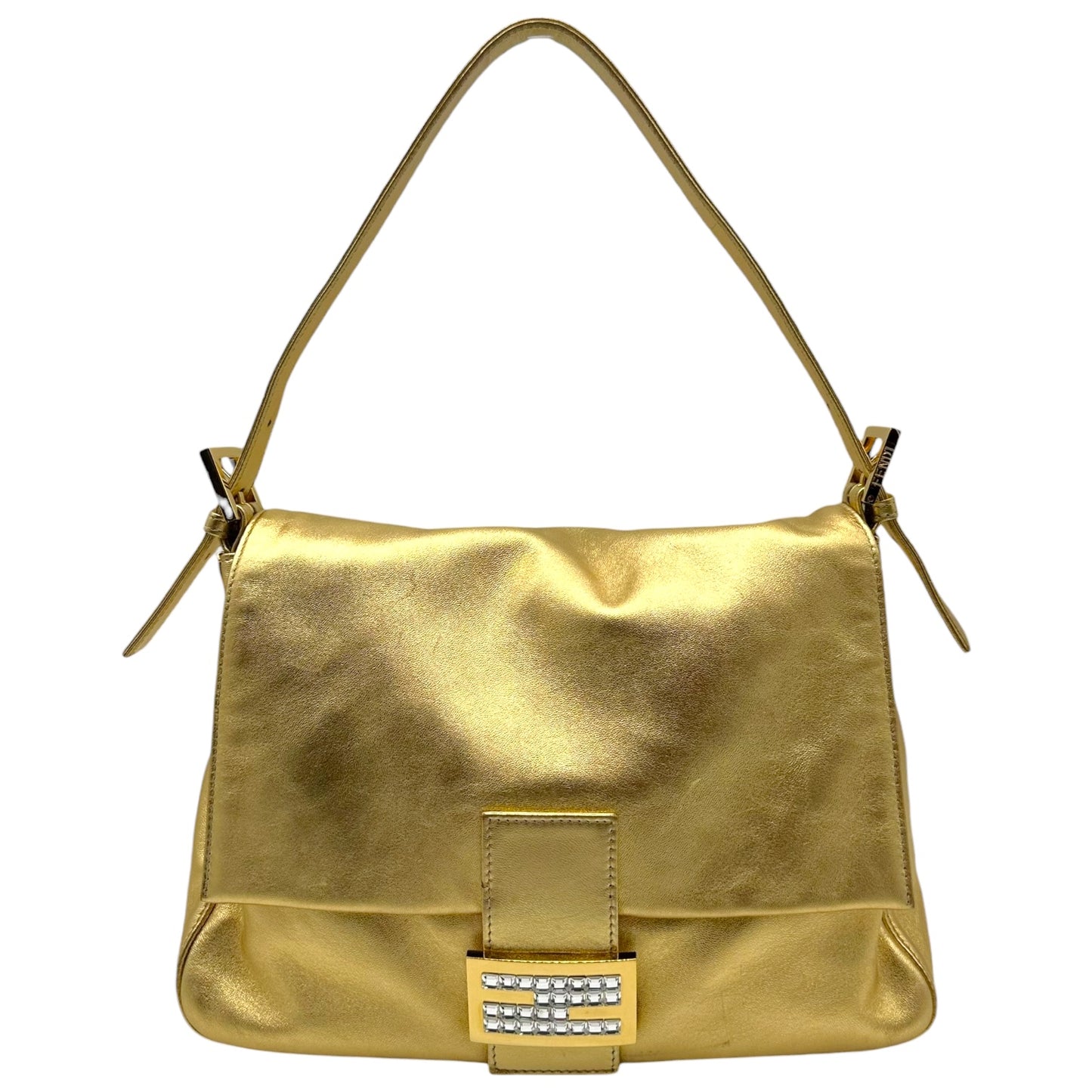 Fendi Gold Leather & Crystal Mama Baguette Bag