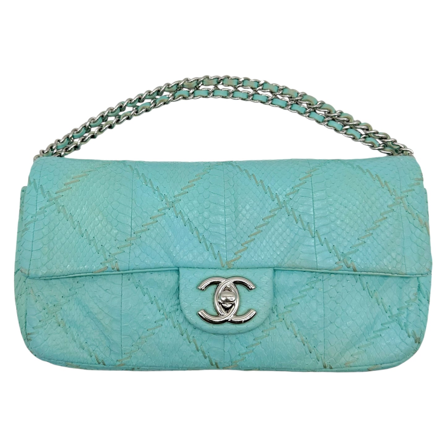 Chanel Light Blue Python Wild Stitch Small East West Flap Bag