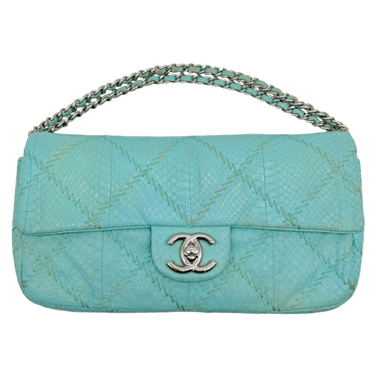 Chanel Light Blue Python Wild Stitch Small East West Flap Bag