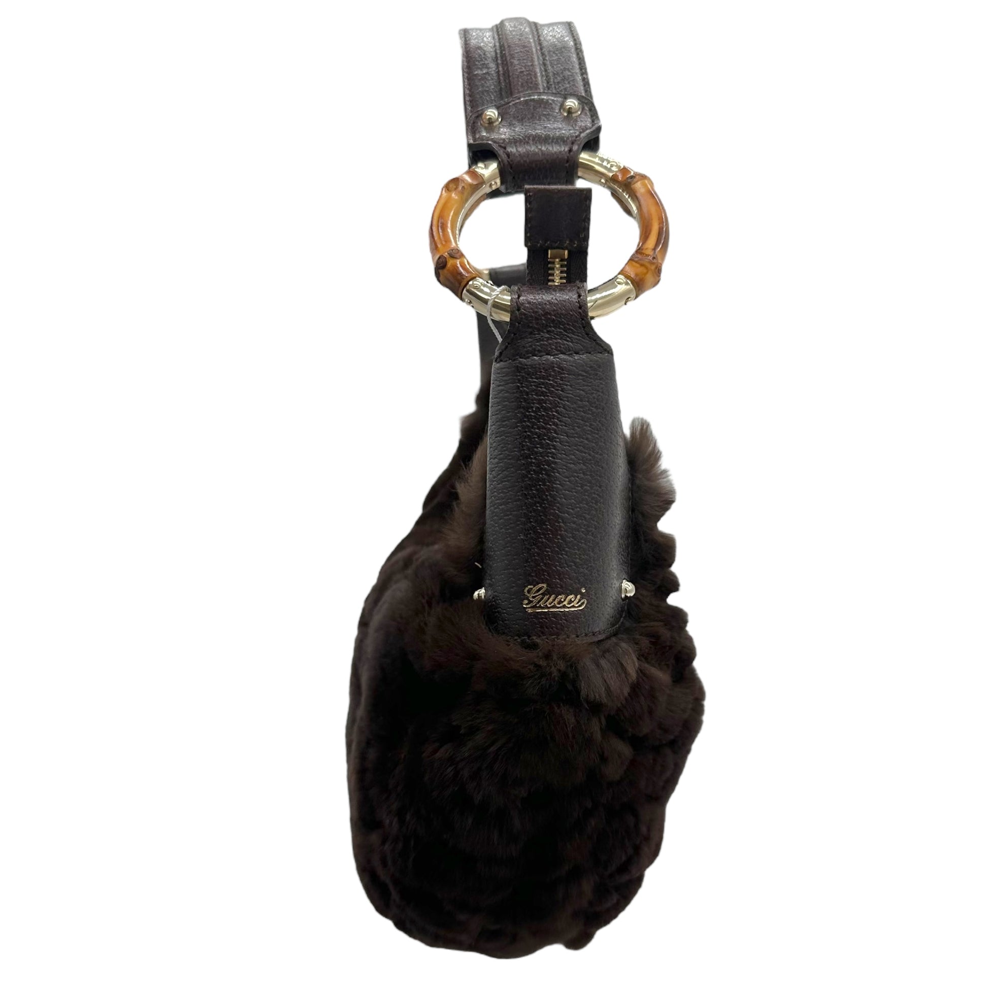 Gucci Brown Fur & Bamboo Crescent Shoulder Bag - Outfit Repeater