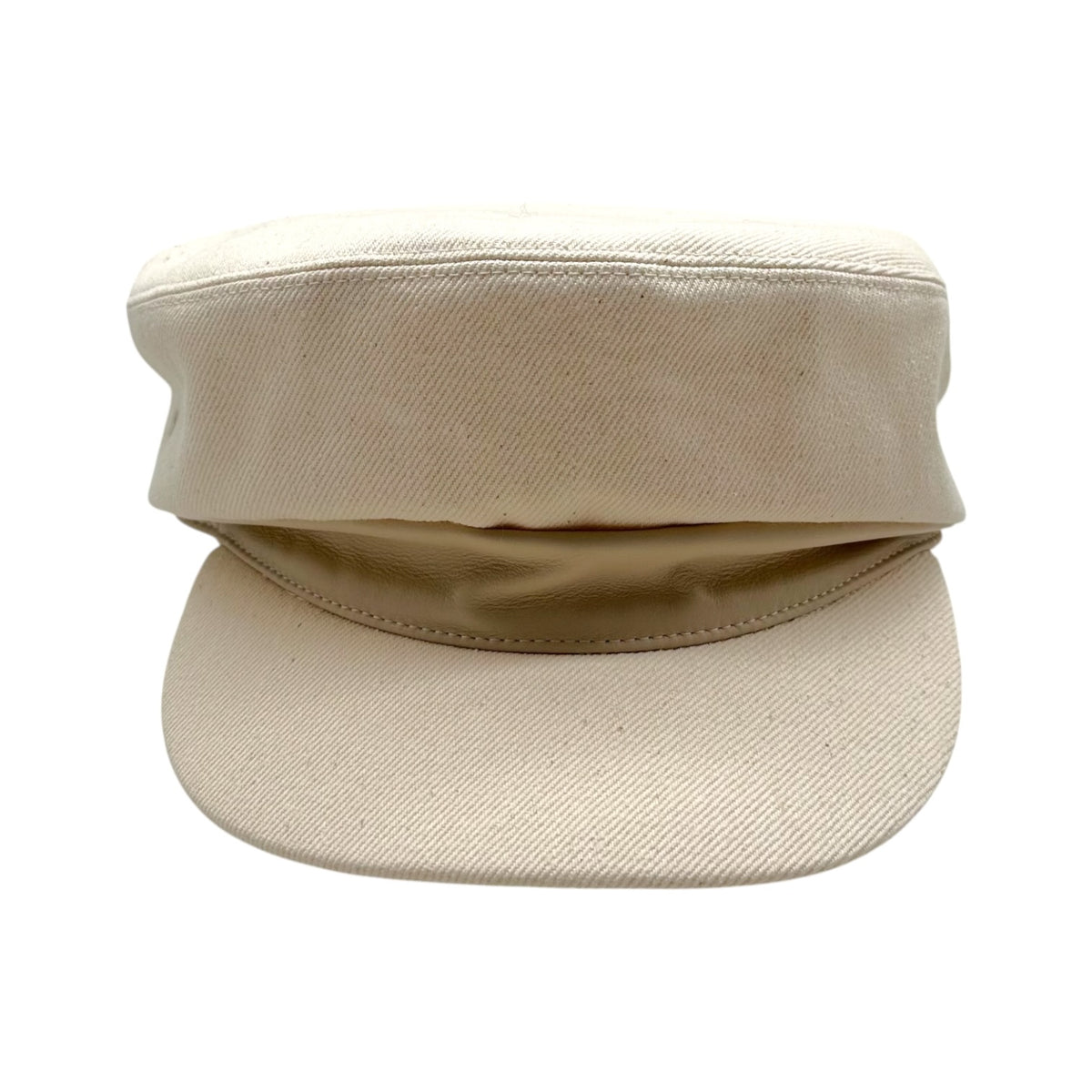 Hermes Denim Leather Newsboy Cap Hat Ivory