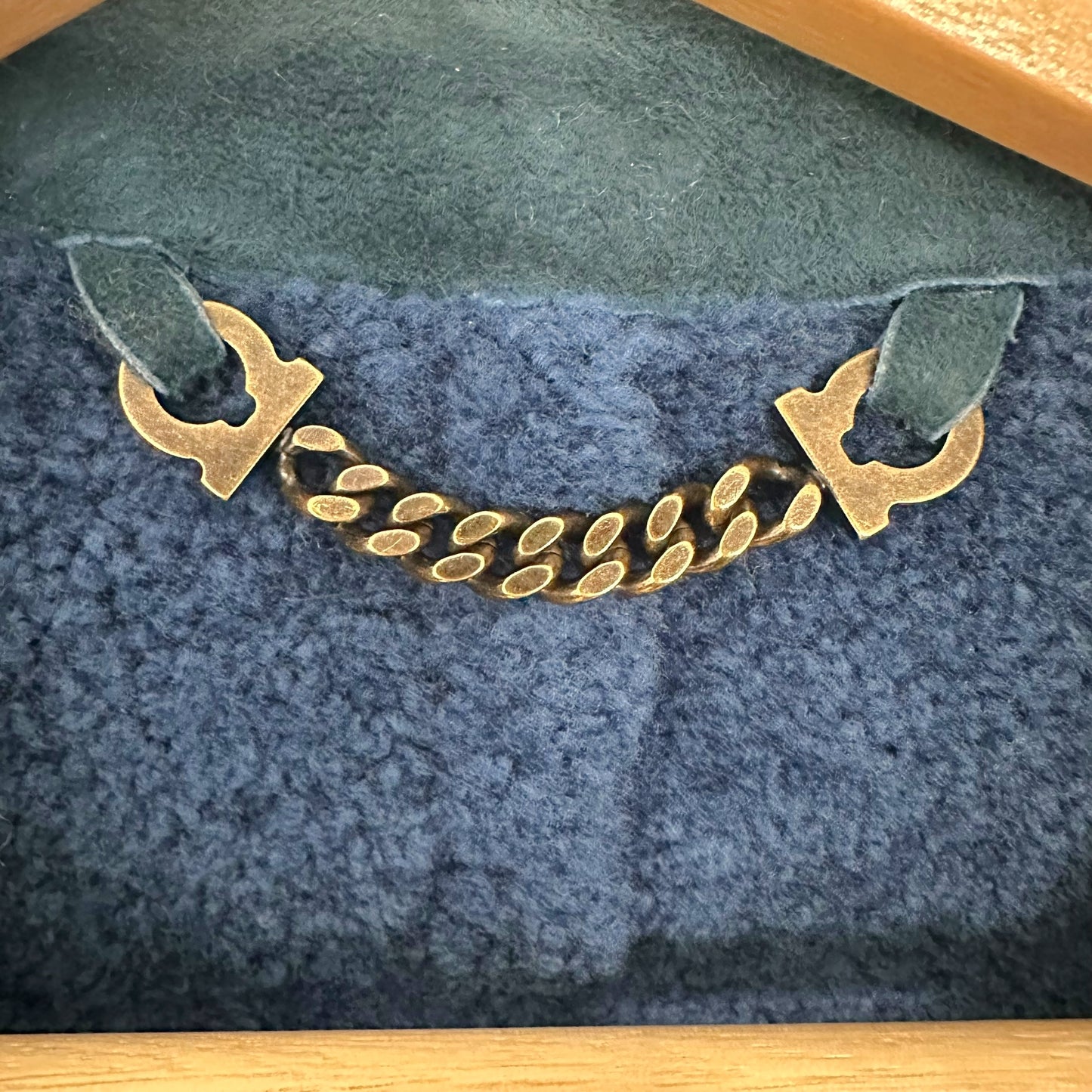 Salvatore Ferragamo Blue Teal Shearling Longline Coat