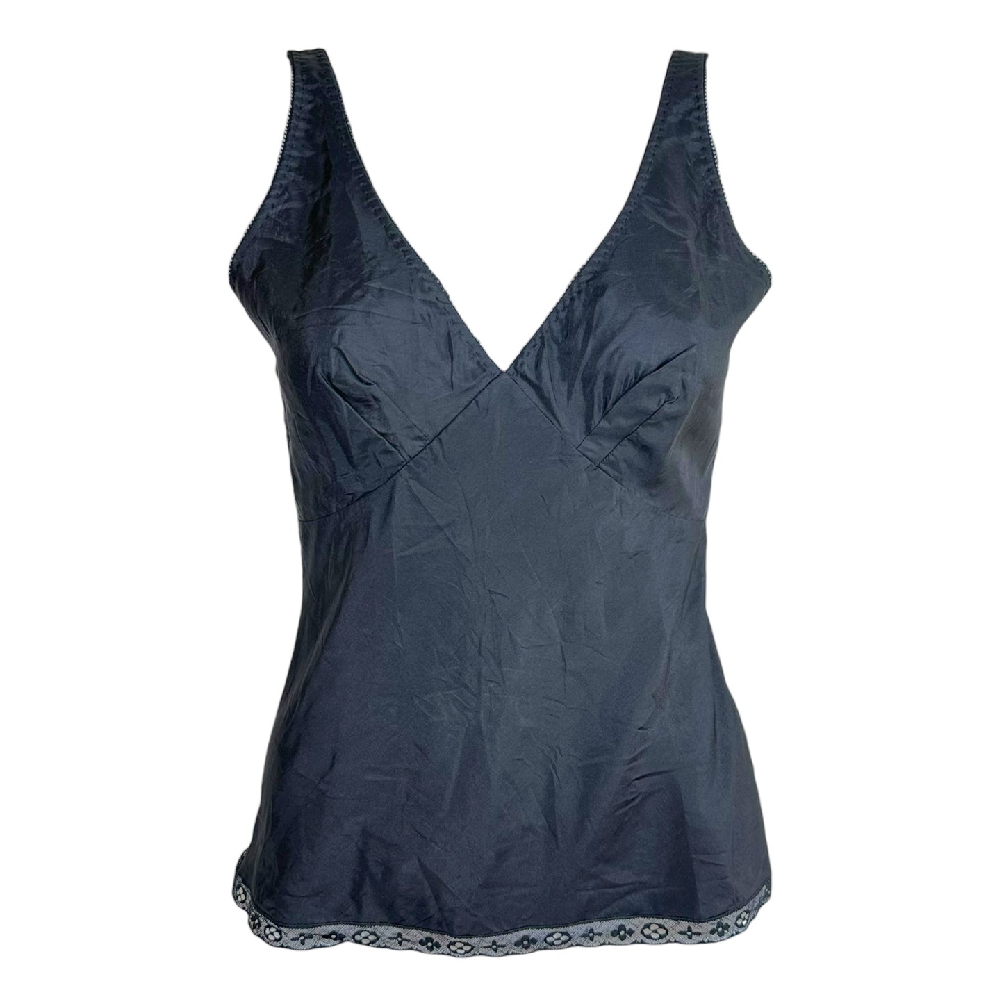 Louis Vuitton Black Silk Cami with Monogram Lace Trim
