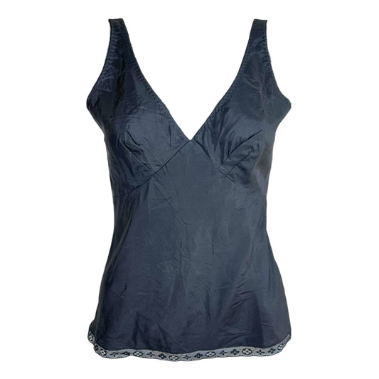 Louis Vuitton Black Silk Cami with Monogram Lace Trim