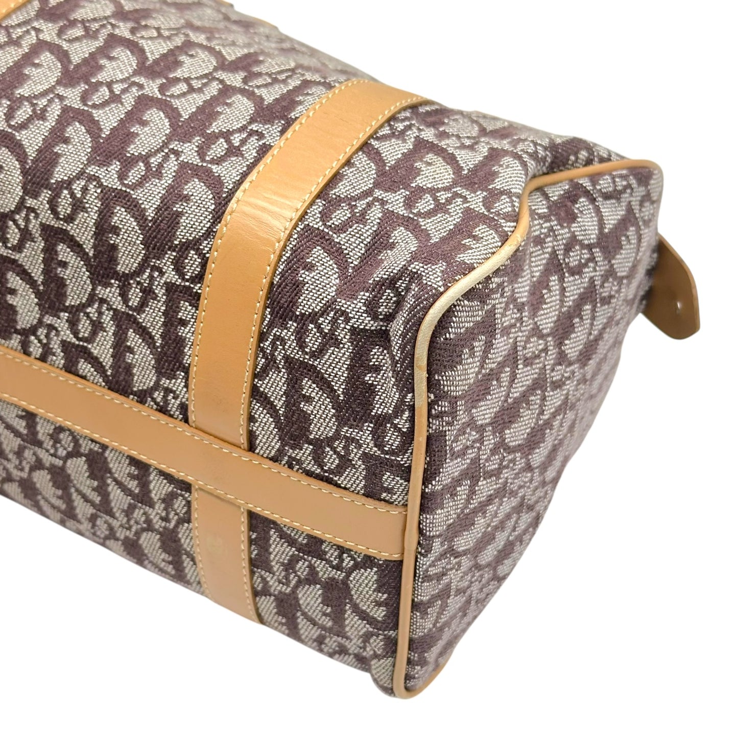 Christian Dior Burgundy & Tan Trotter Monogram Medium Boston Bag