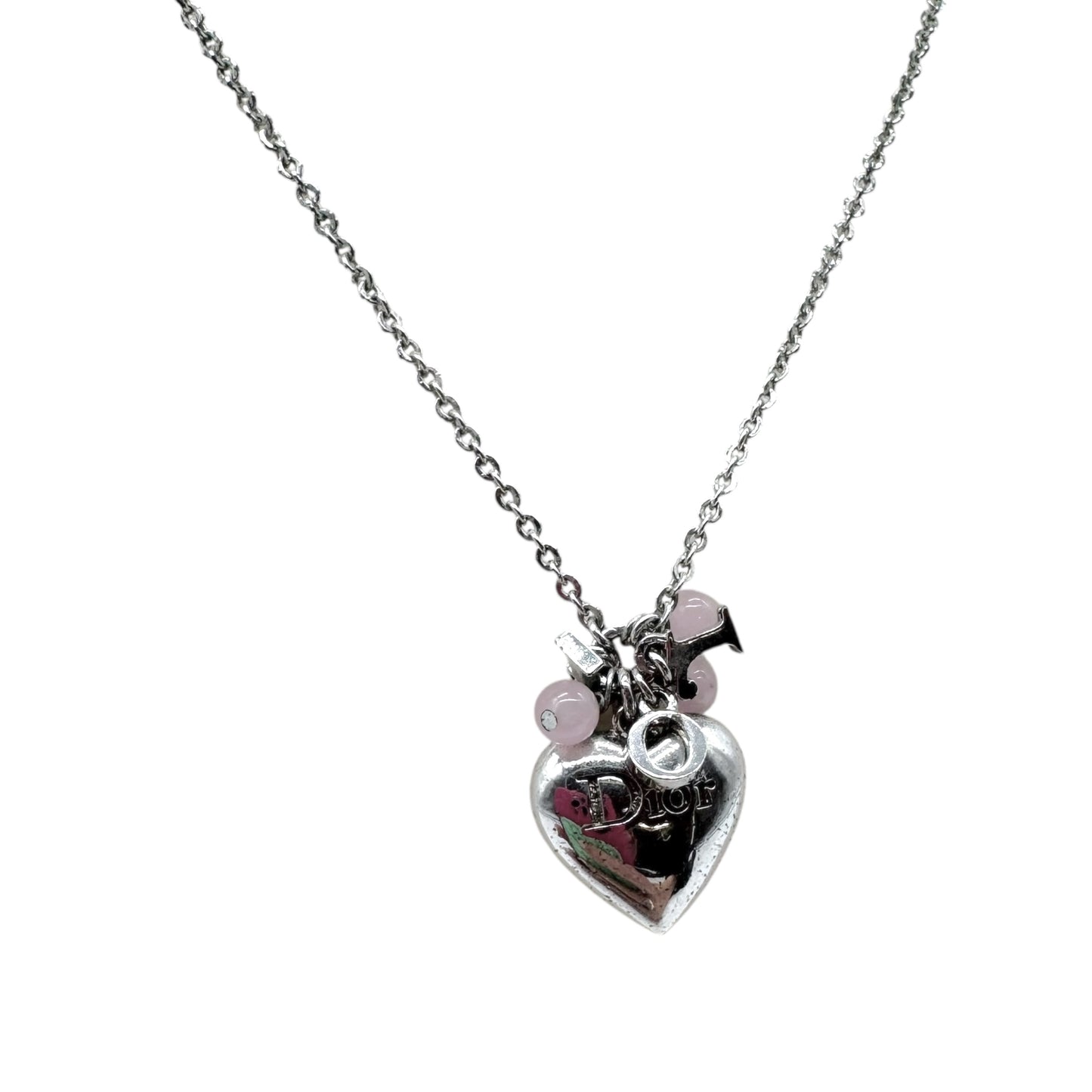 Christian Dior Silver Heart Charm Necklace