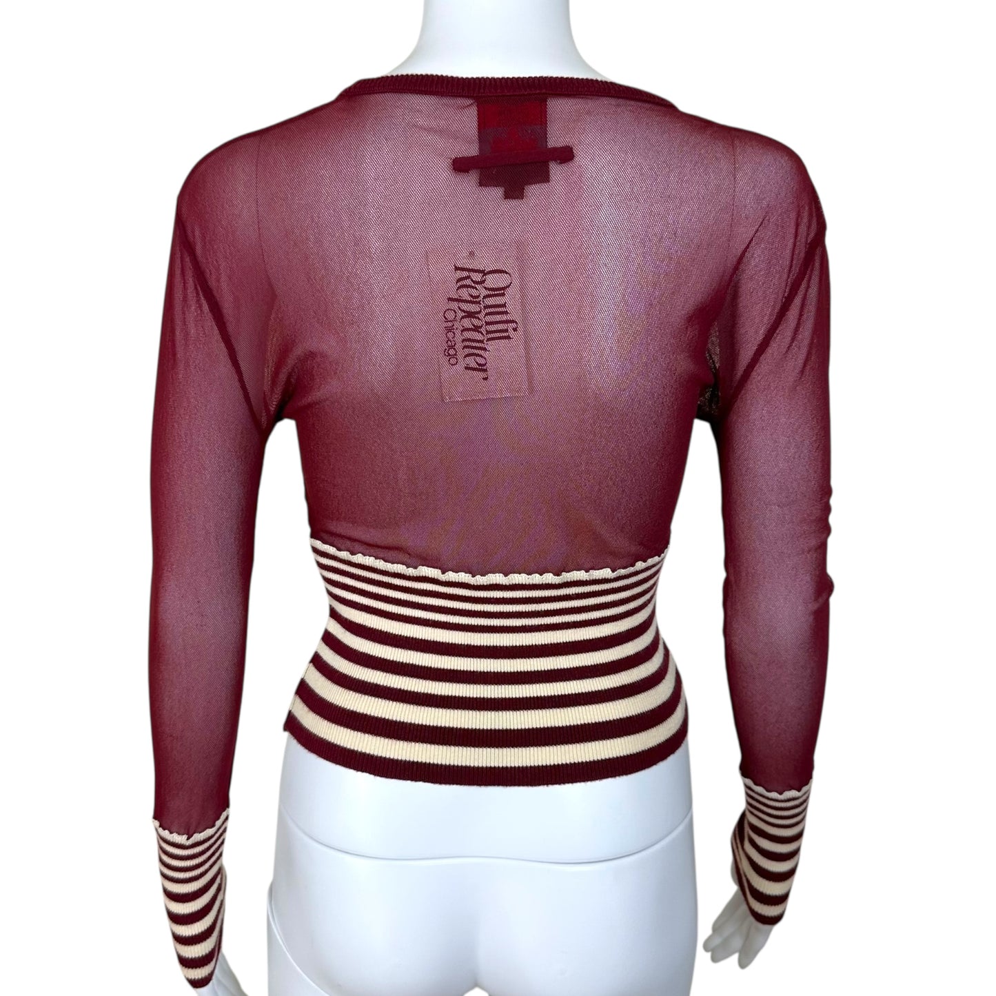 Jean Paul Gaultier Burgundy Striped Mesh Crop Longsleeve