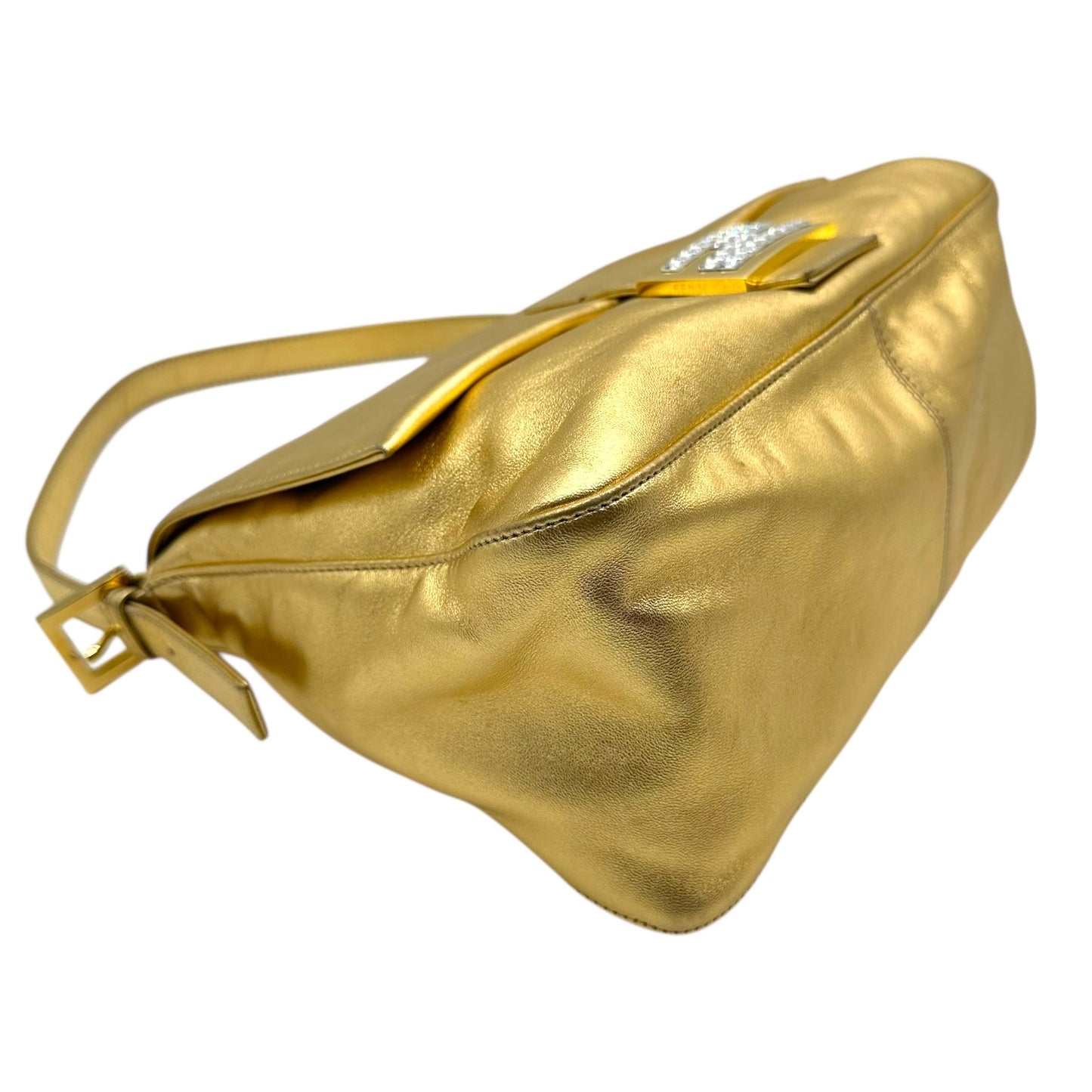 Fendi Gold Leather & Crystal Mama Baguette Bag