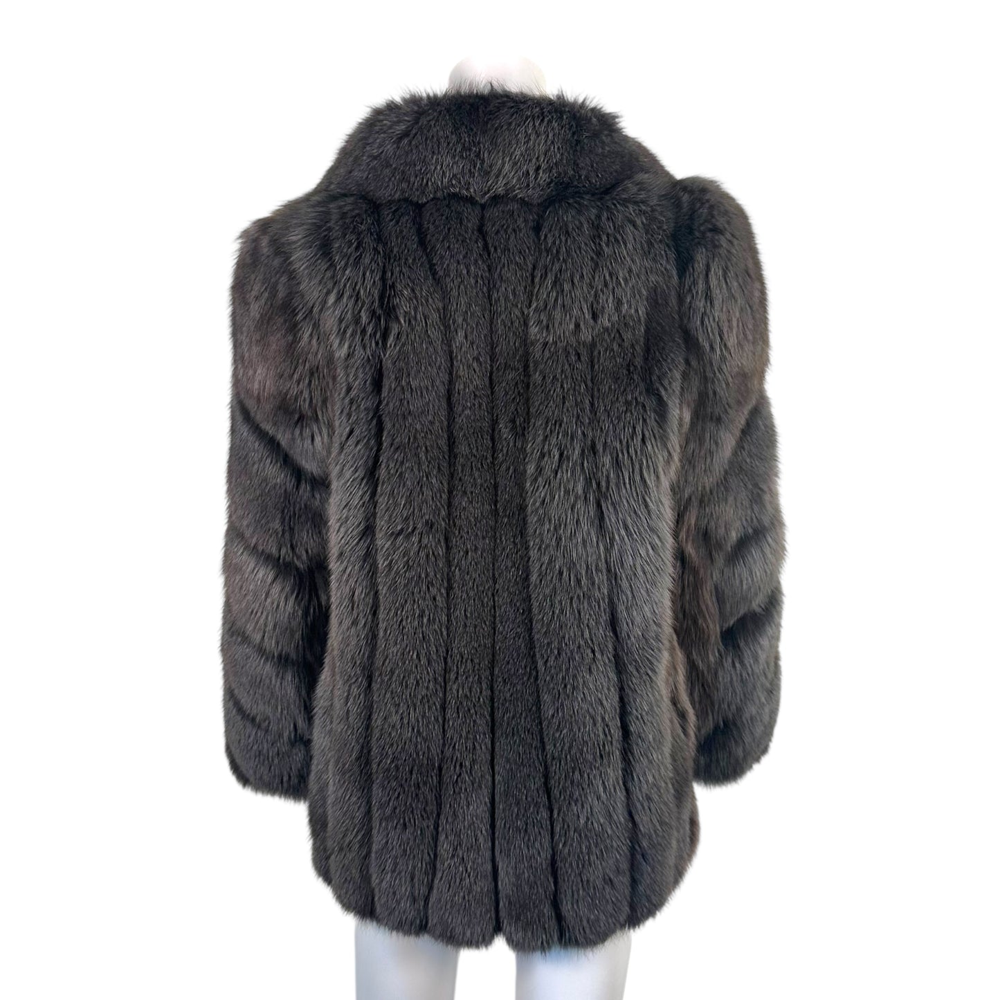 Saga Silver Fox Fur Coat Open Front Long Sleeve M