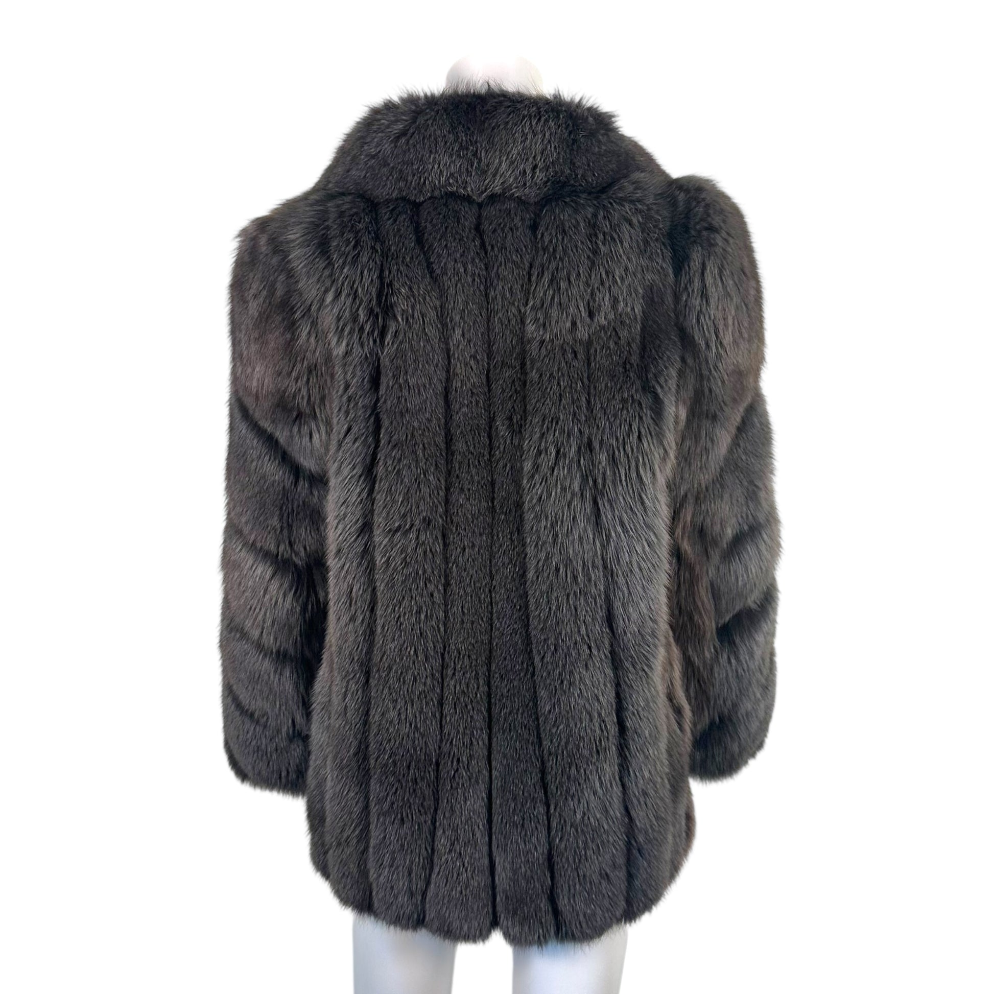 Saga Silver Fox Fur Coat Open Front Long Sleeve M