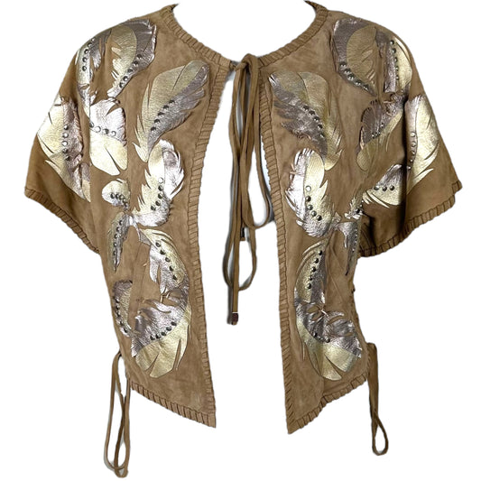 Roberto Cavalli Leather Feather Applique Suede Cropped Vest Top NEW