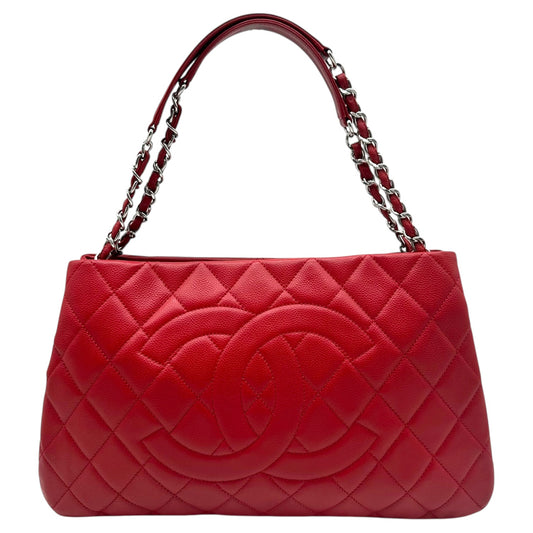 Chanel Red Caviar Matelasse Quilted Oversized Logo Shoulder Bag 2011