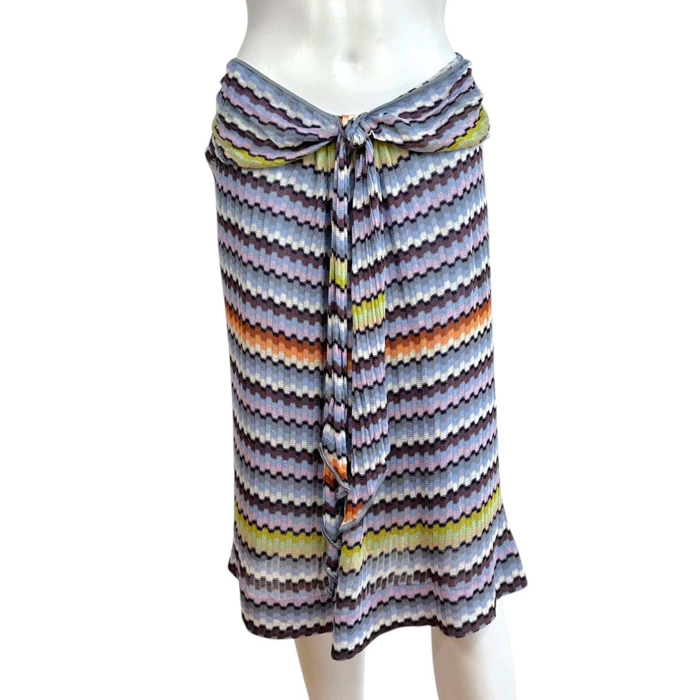 Missoni Periwinkle Blue Multicolor Chevron Knit Midi Skirt