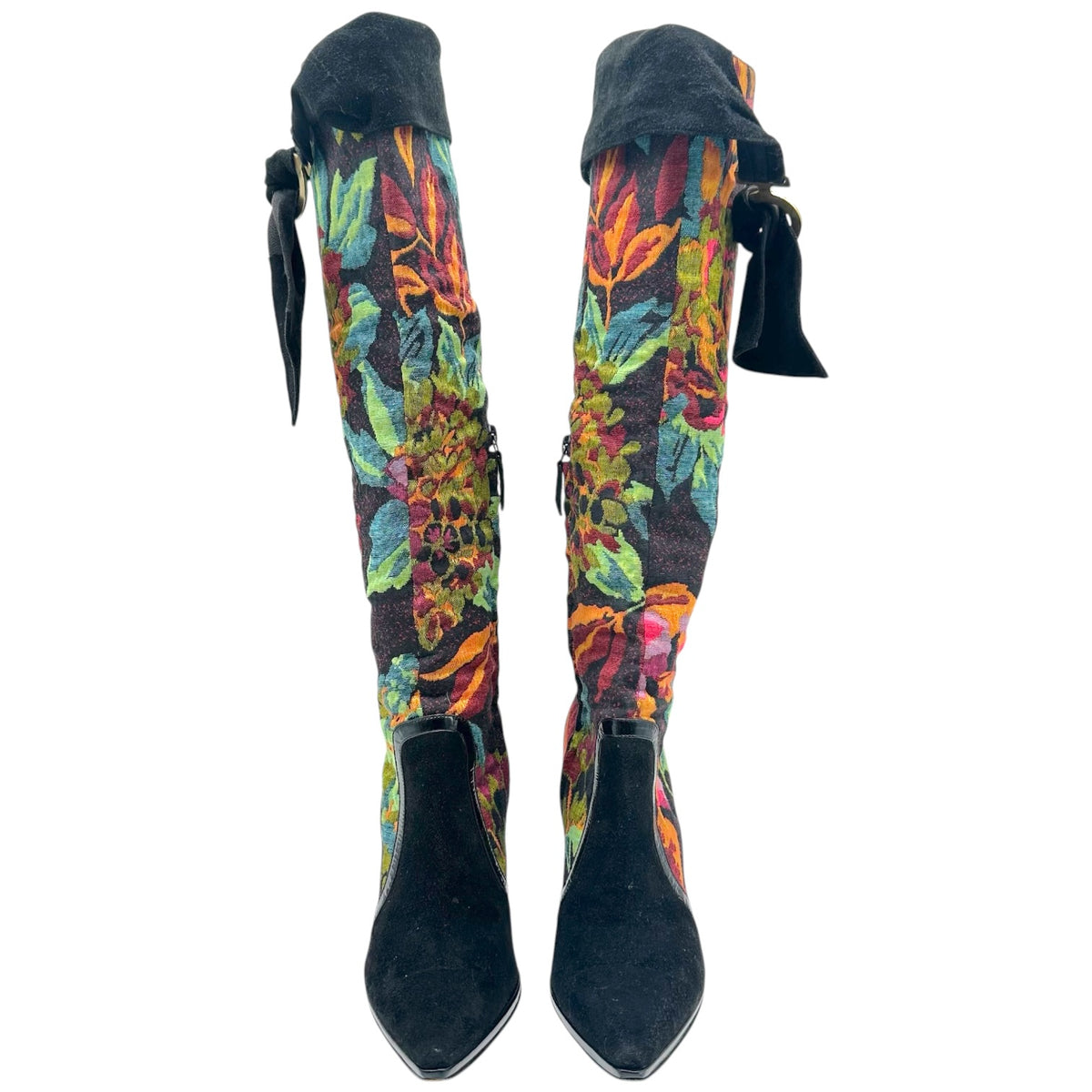 Casadei Floral Black Suede Heeled Boots