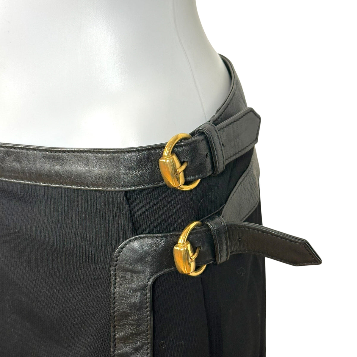 Gucci F/W 2008 Leather Trim Double Buckle Midi Skirt