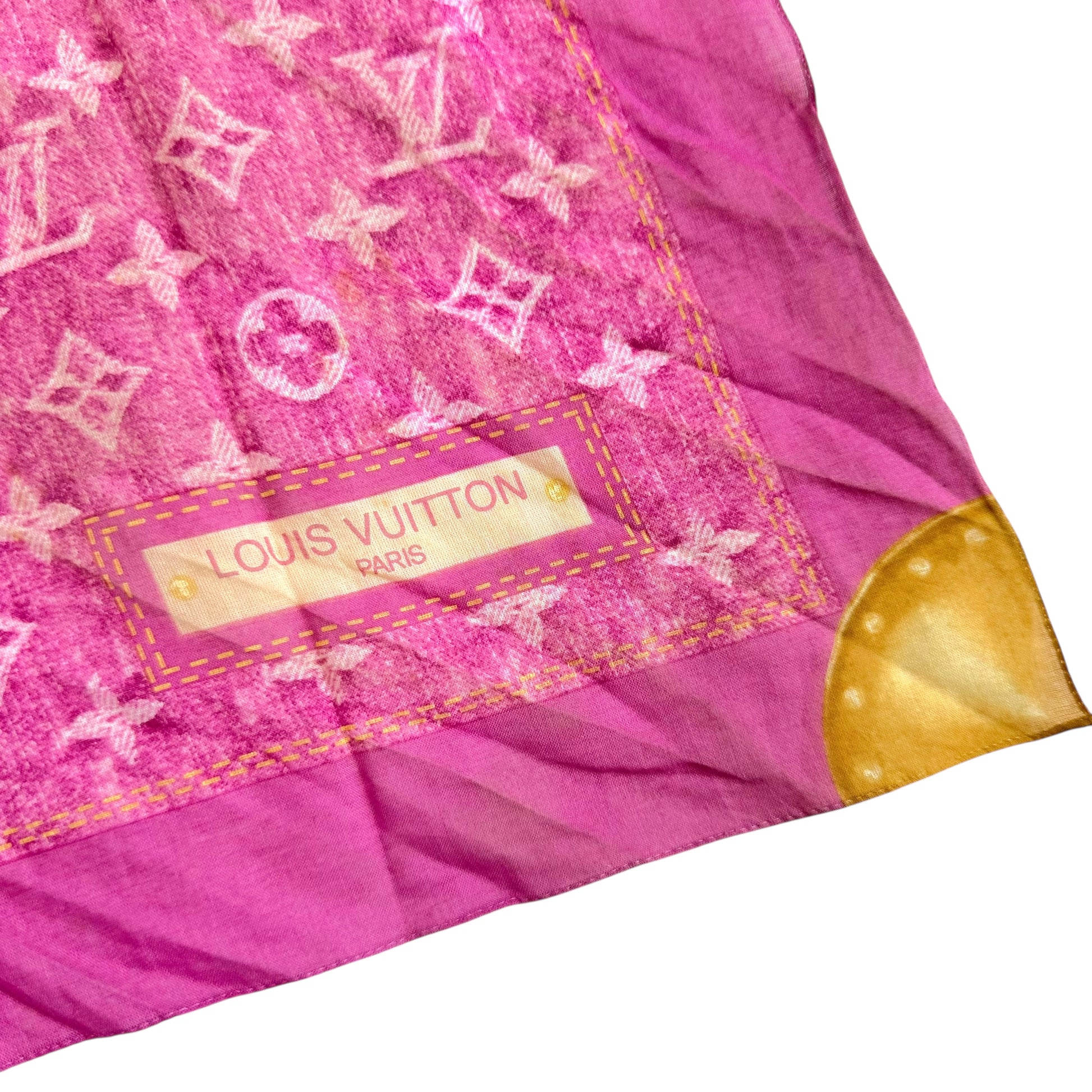 Louis Vuitton S/S 2006 Pink Denim Monogram Cotton Square Scarf - Outfit Repeater