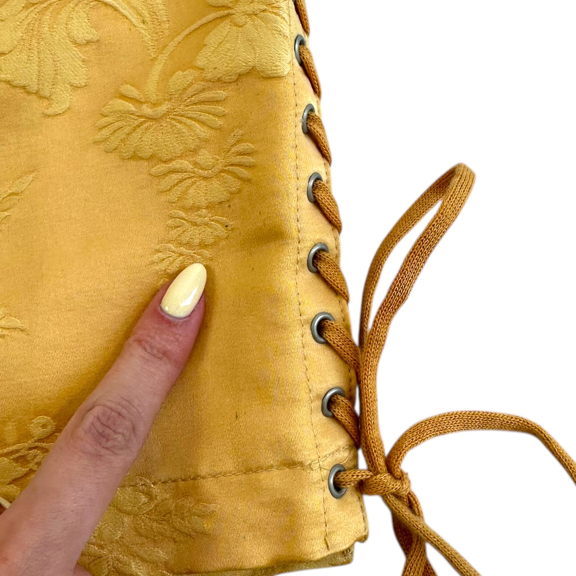 Jean Paul Gaultier Yellow Jacquard Lace Up Midi Skirt - Outfit Repeater