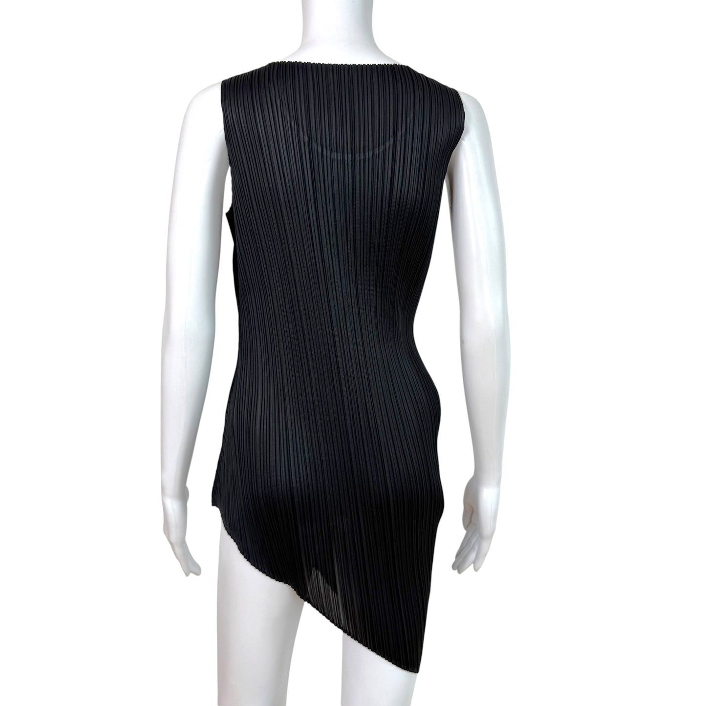 Issey Miyake Pleats Please Black & Metallic Asymmetrical Mini Dress Sz 4