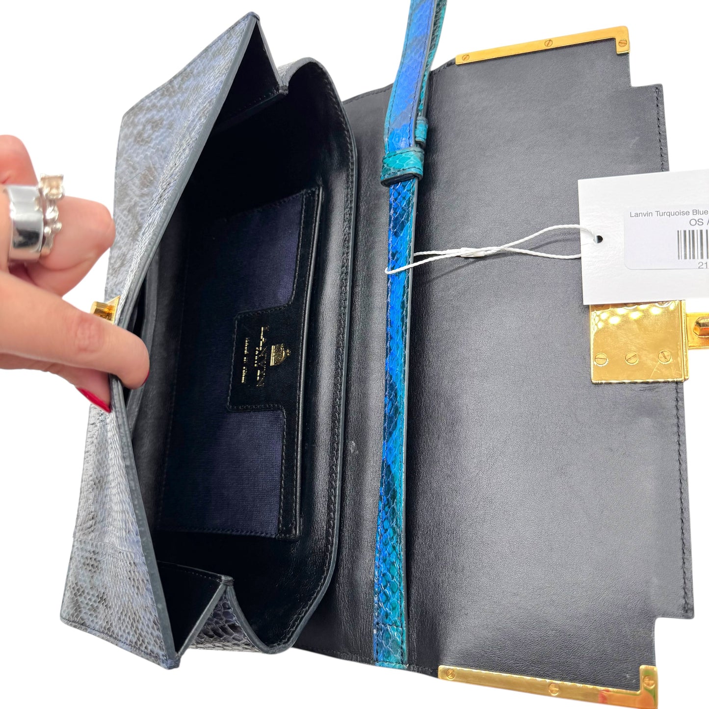 Lanvin Turquoise Blue Python & Stone Clutch Bag