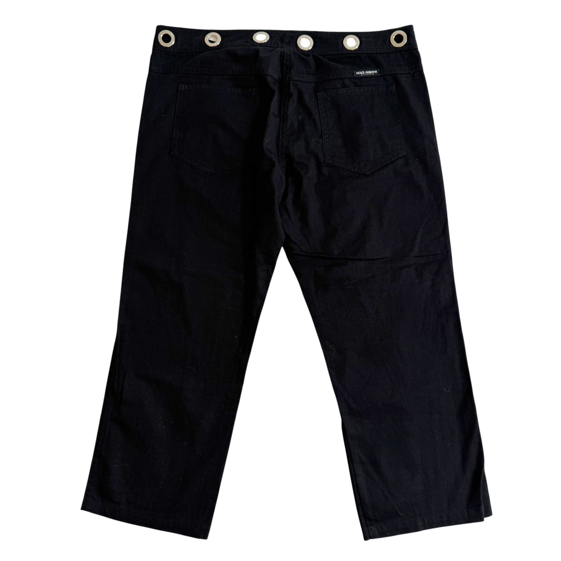 Dolce & Gabbana Black Capri Pants with Silver Rivet Waist