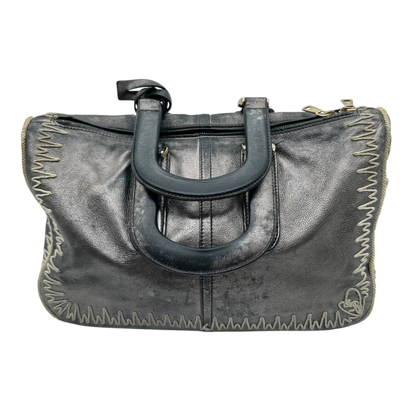 Yves Saint Laurent Rive Gauche Embroidered Metallic Leather Bowler Bag