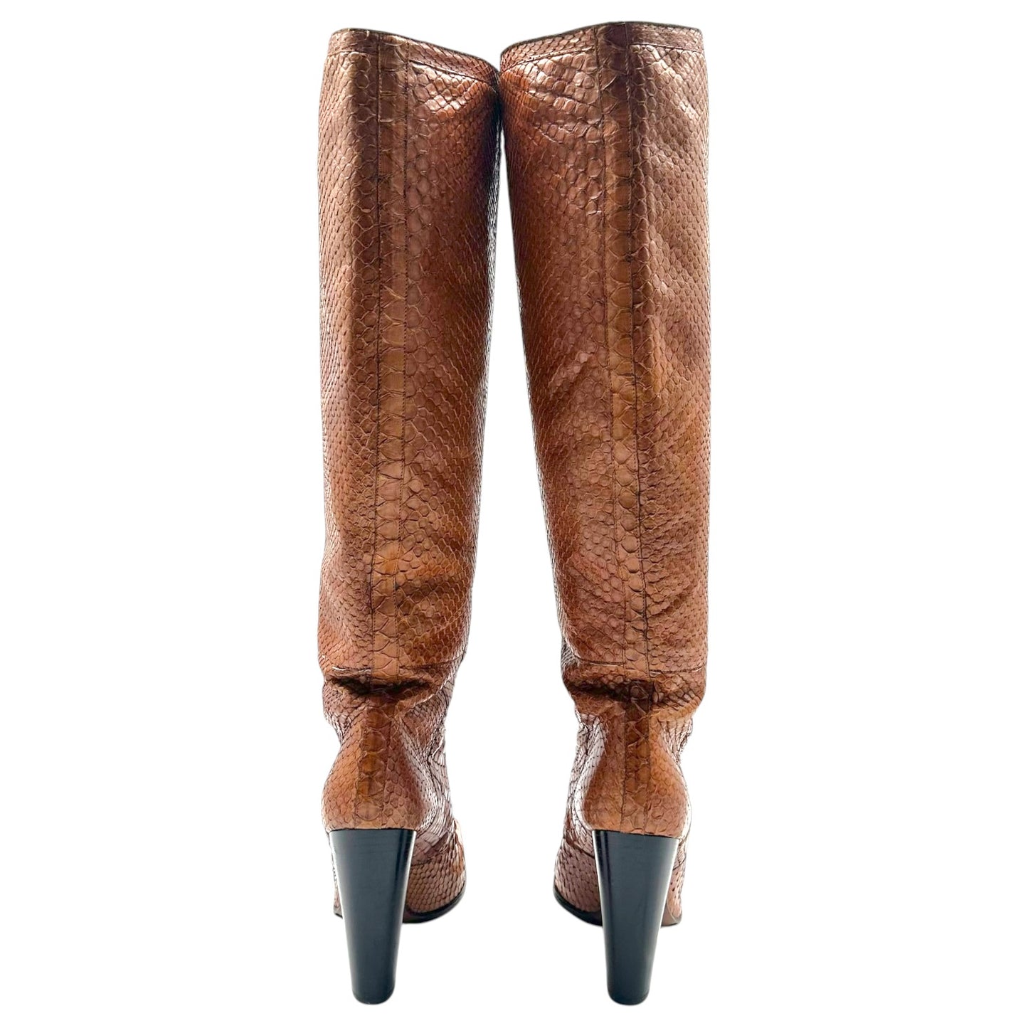 Dolce & Gabbana Brown Python Square Toe Heeled Knee High Boots