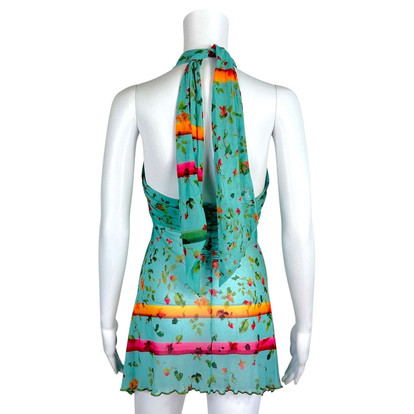 Jean Paul Gaultier Halter Tank Turquoise Blue Floral Print