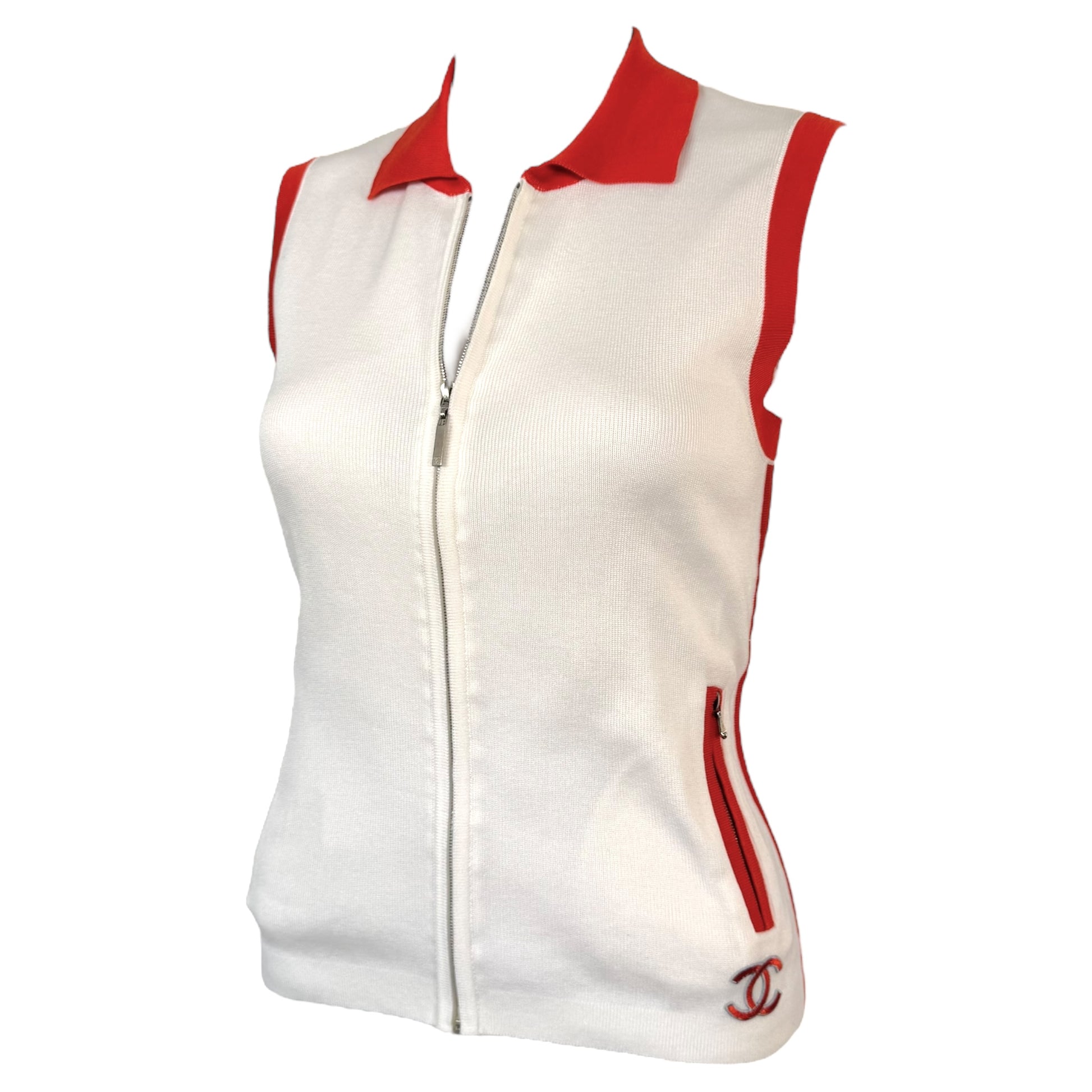 Chanel Sport S/S 2002 Red & White Zip Up Knit Polo - Outfit Repeater