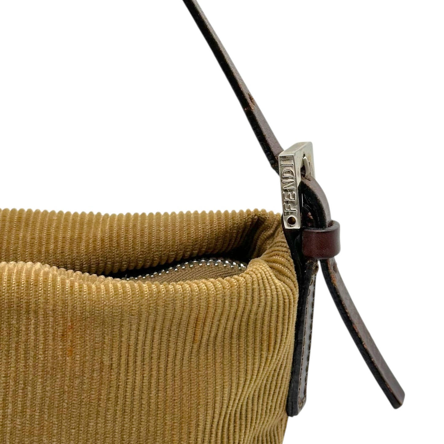 Fendi Pochette Bag Tan Corduroy Zipper Closure