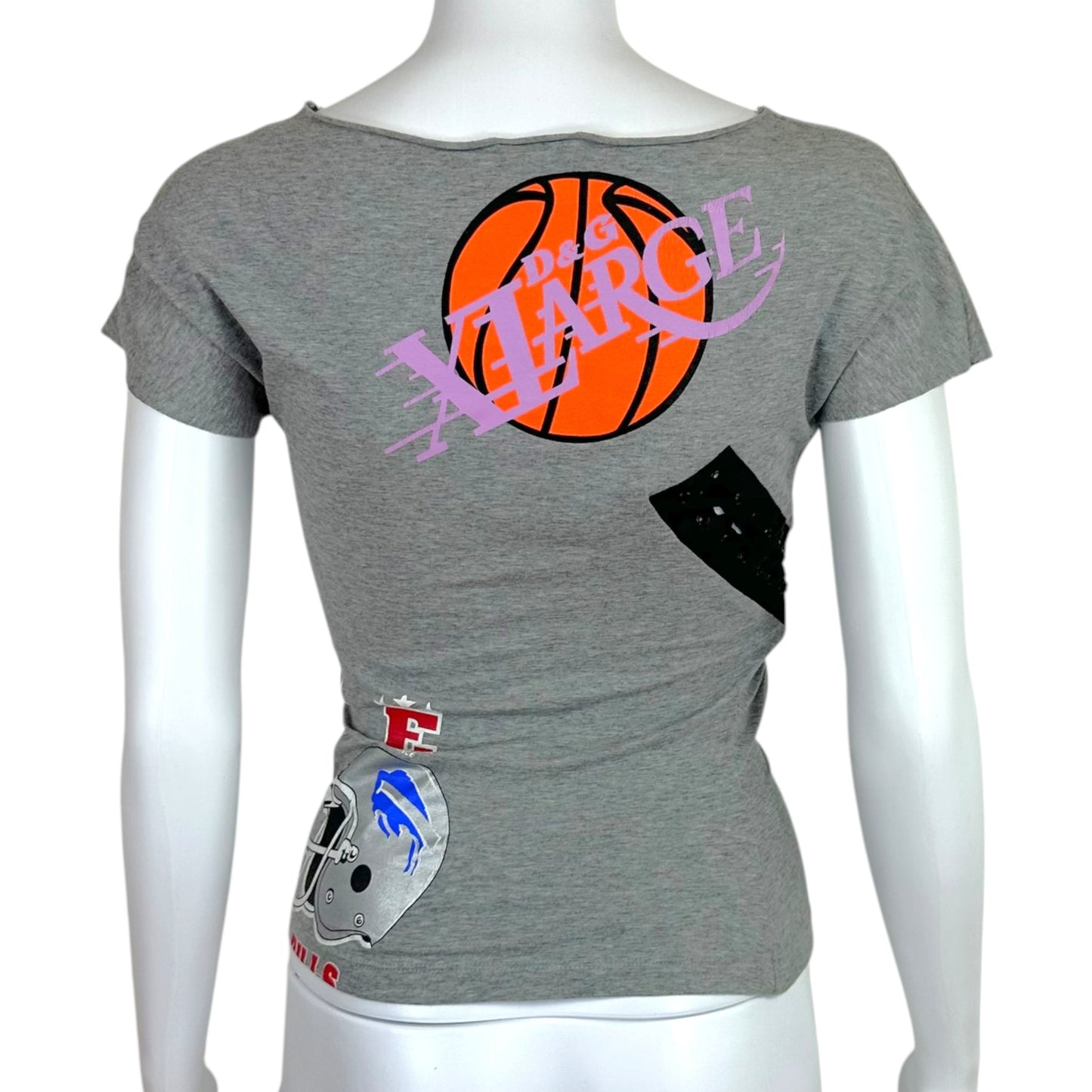 D&G Dolce & Gabbana Sports Graphic Lace Up Off-Shoulder T-Shirt