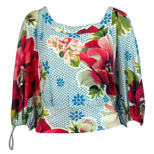 Dolce & Gabbana Blue Floral Print Crop Blouse