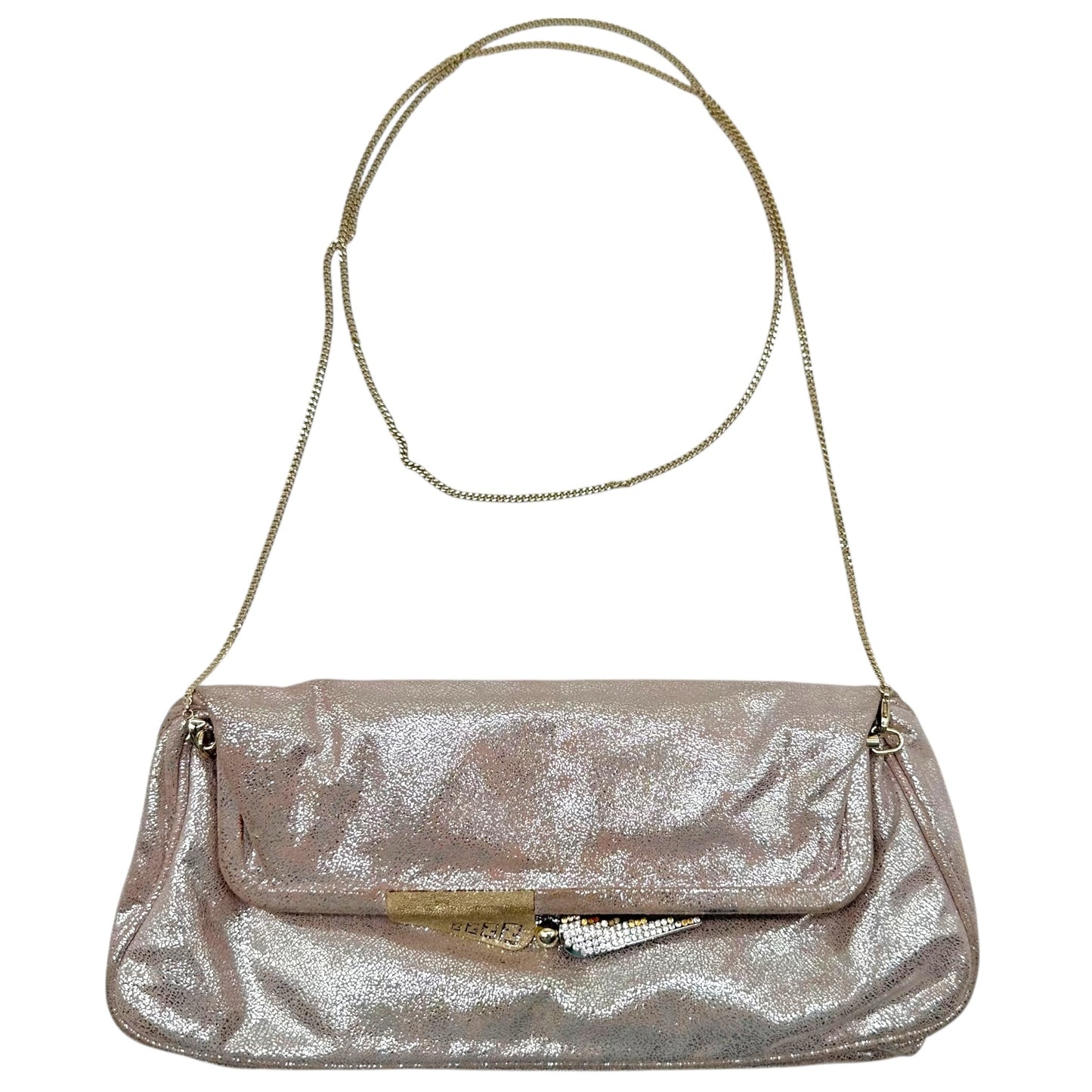 Fendi Metallic Pink & Silver Suede 2-Way Clutch Bag