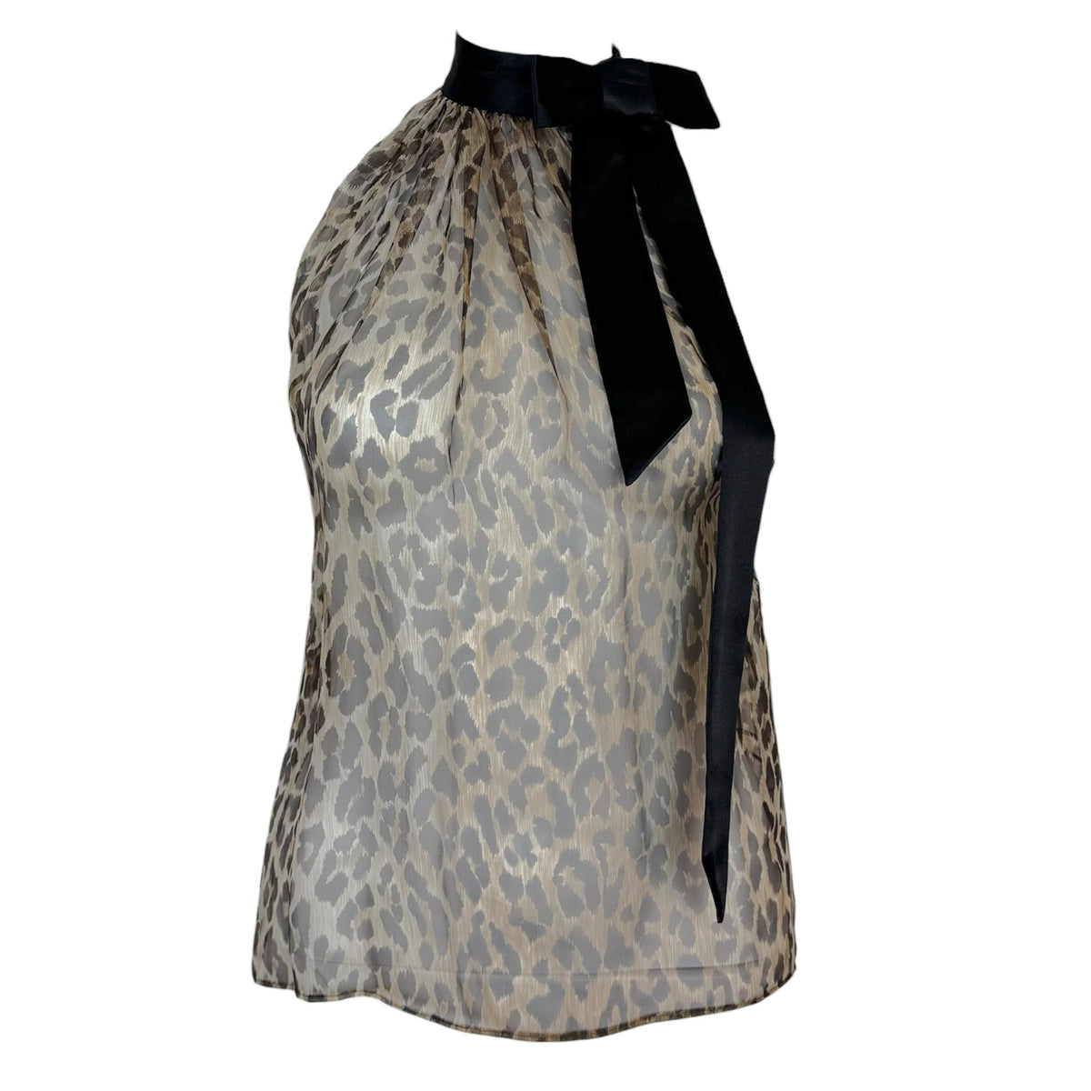 Dolce & Gabbana Sheer Leopard Bow Halterneck Sleeveless Blouse