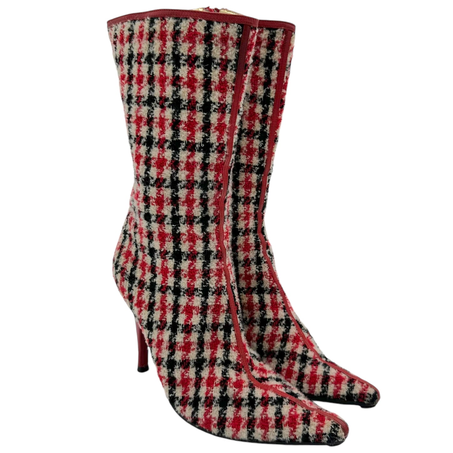 D&G Dolce & Gabbana Blue and Red Plaid Heeled Boots