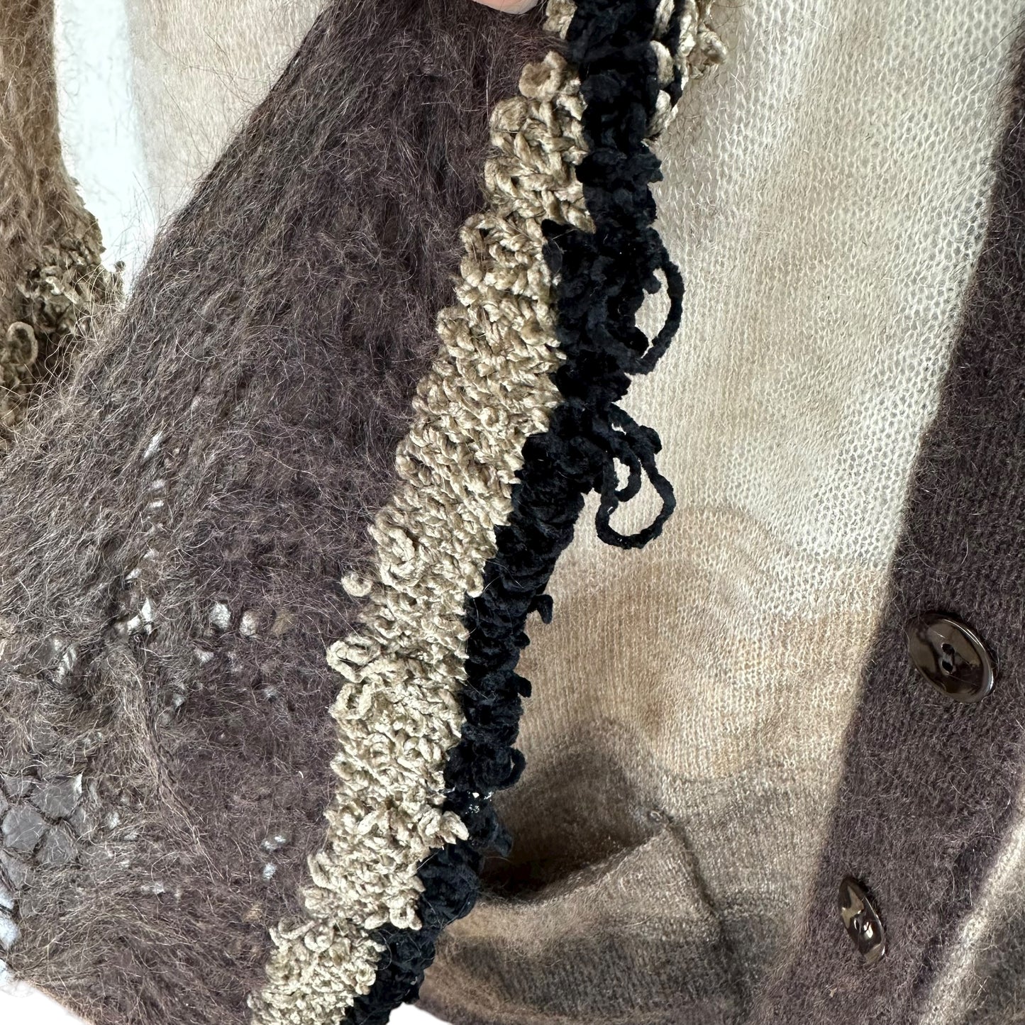 Jean Paul Gaultier Brown Patterned Open Knit Mohair Cardigan