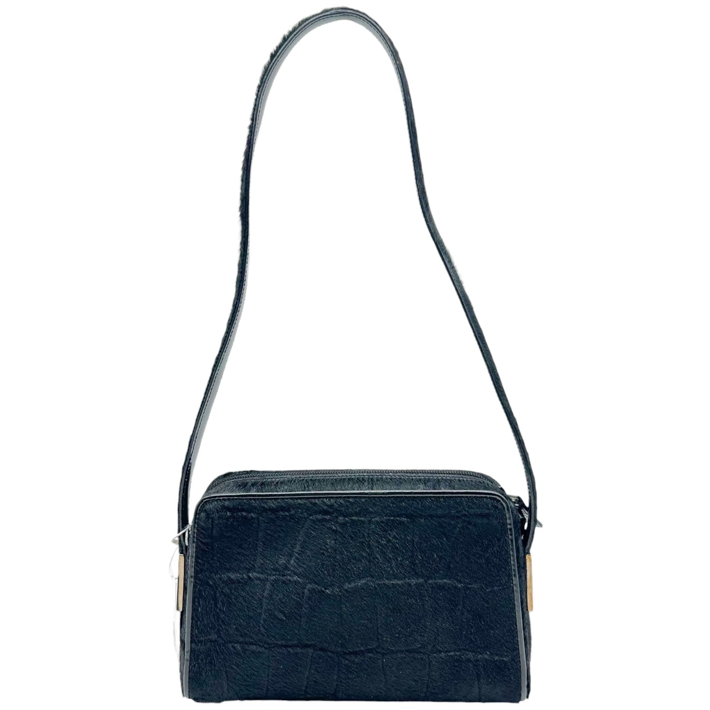 Gucci Black Croc Embossed Ponyhair Shoulder Bag