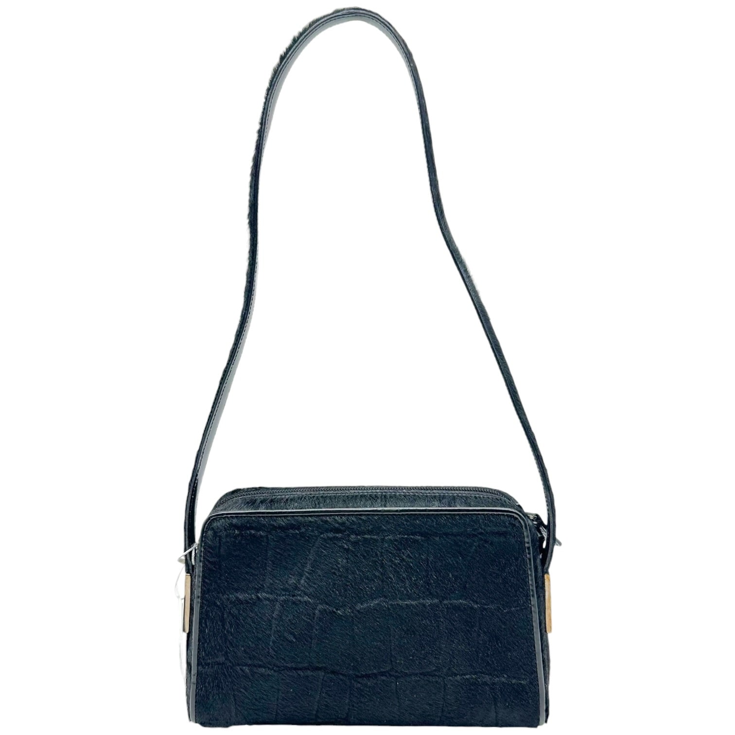 Gucci Black Croc Embossed Ponyhair Shoulder Bag