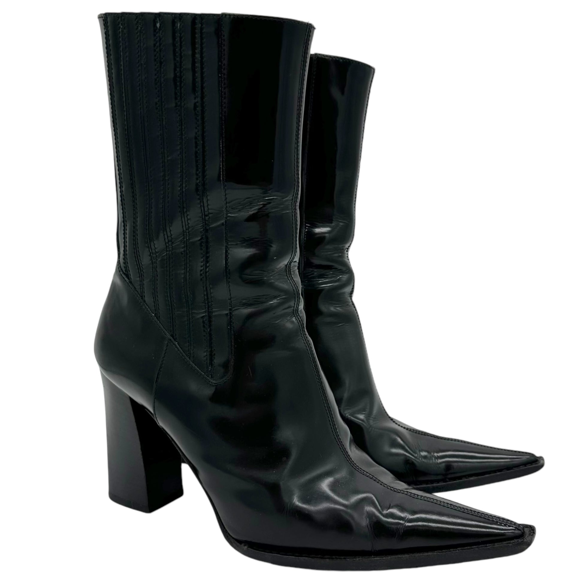 Dolce & Gabbana Patent Leather Pointed Toe Boots - Outfit Repeater