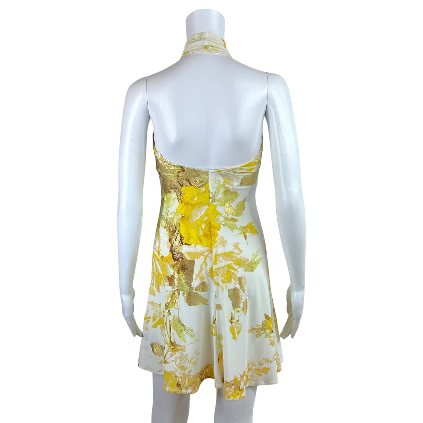 Roberto Cavalli Halter Mini Dress Yellow Gold Floral Print