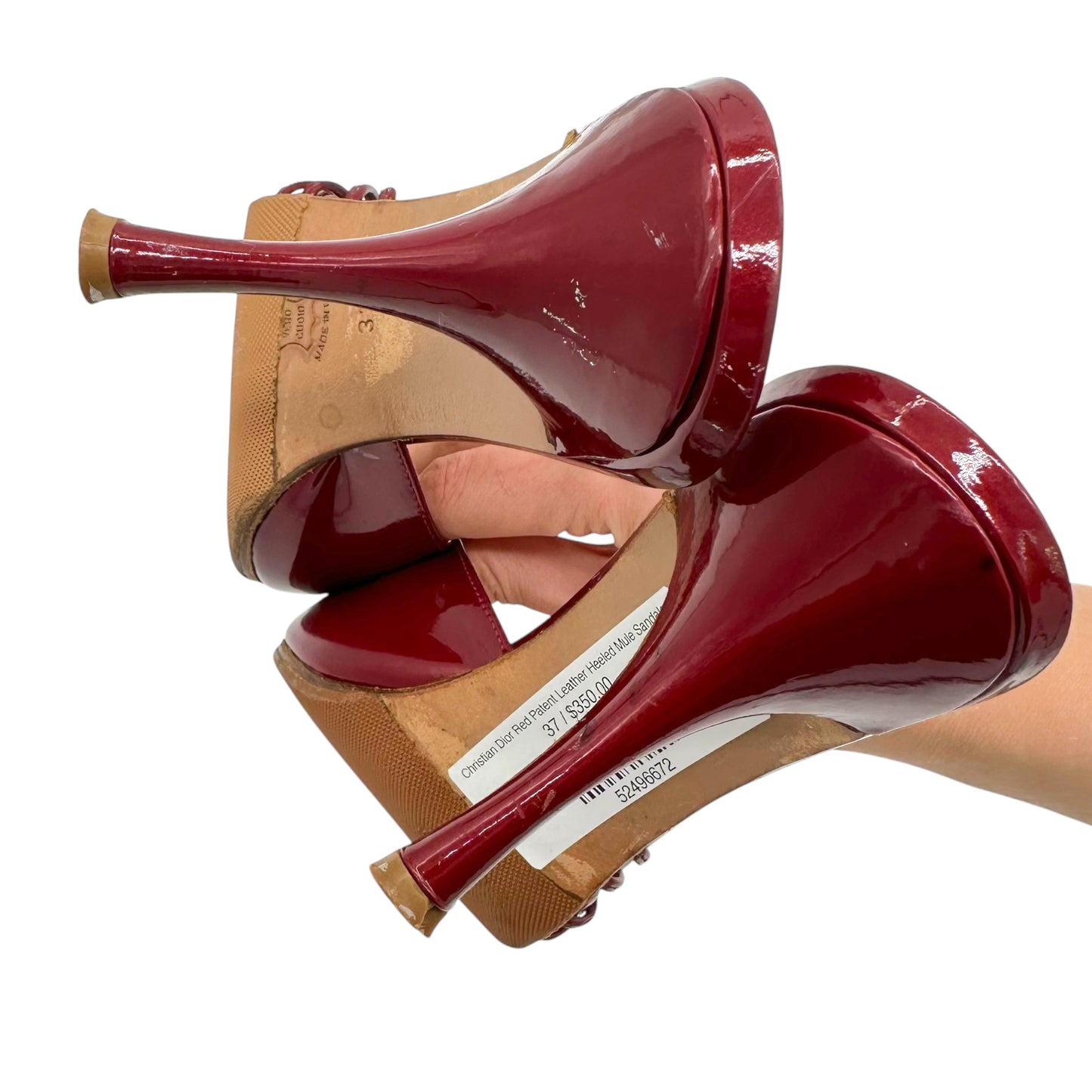 Christian Dior Red Patent Leather Heeled Mule Sandals - Outfit Repeater