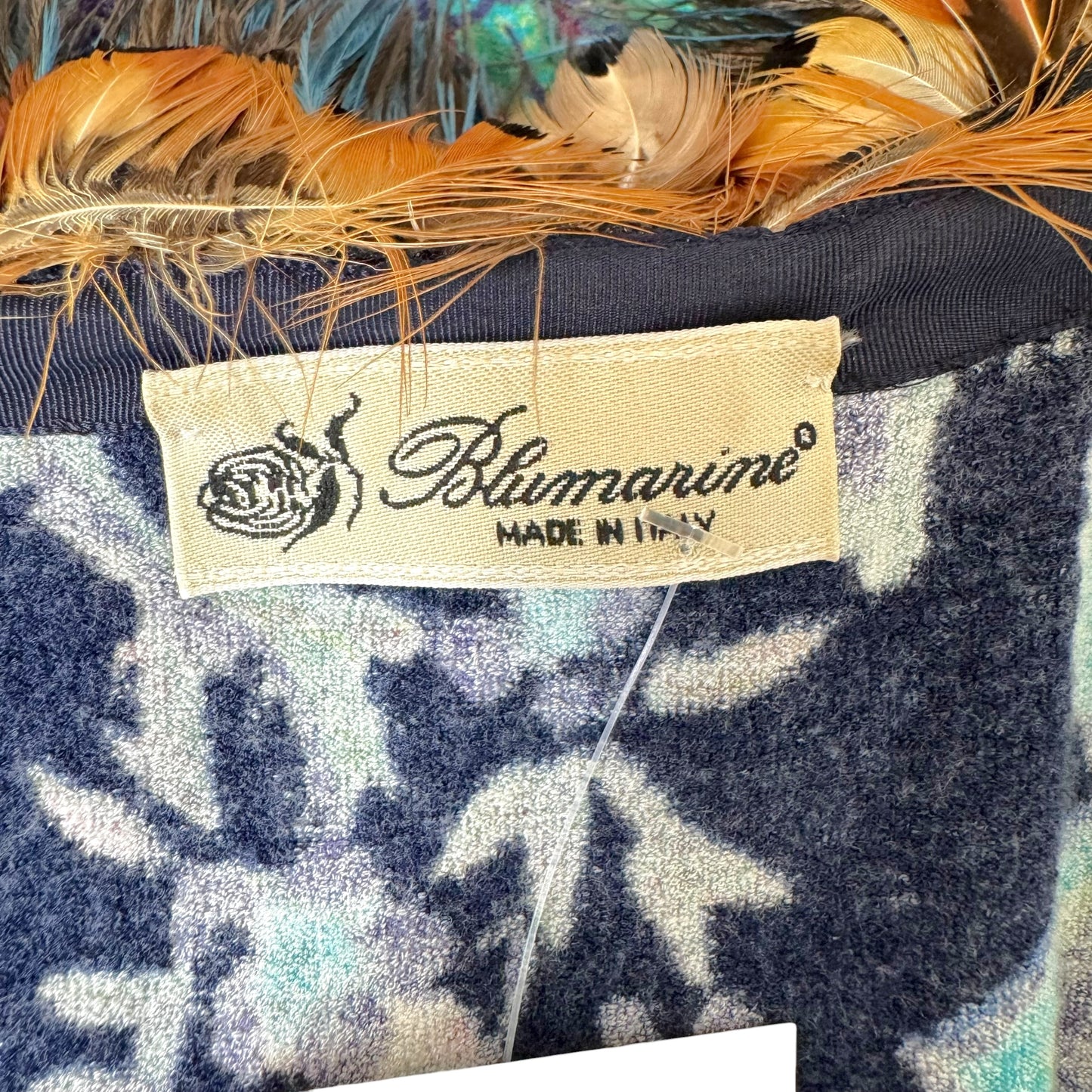 Blumarine Blue Floral Feather Trim Collar Cardigan