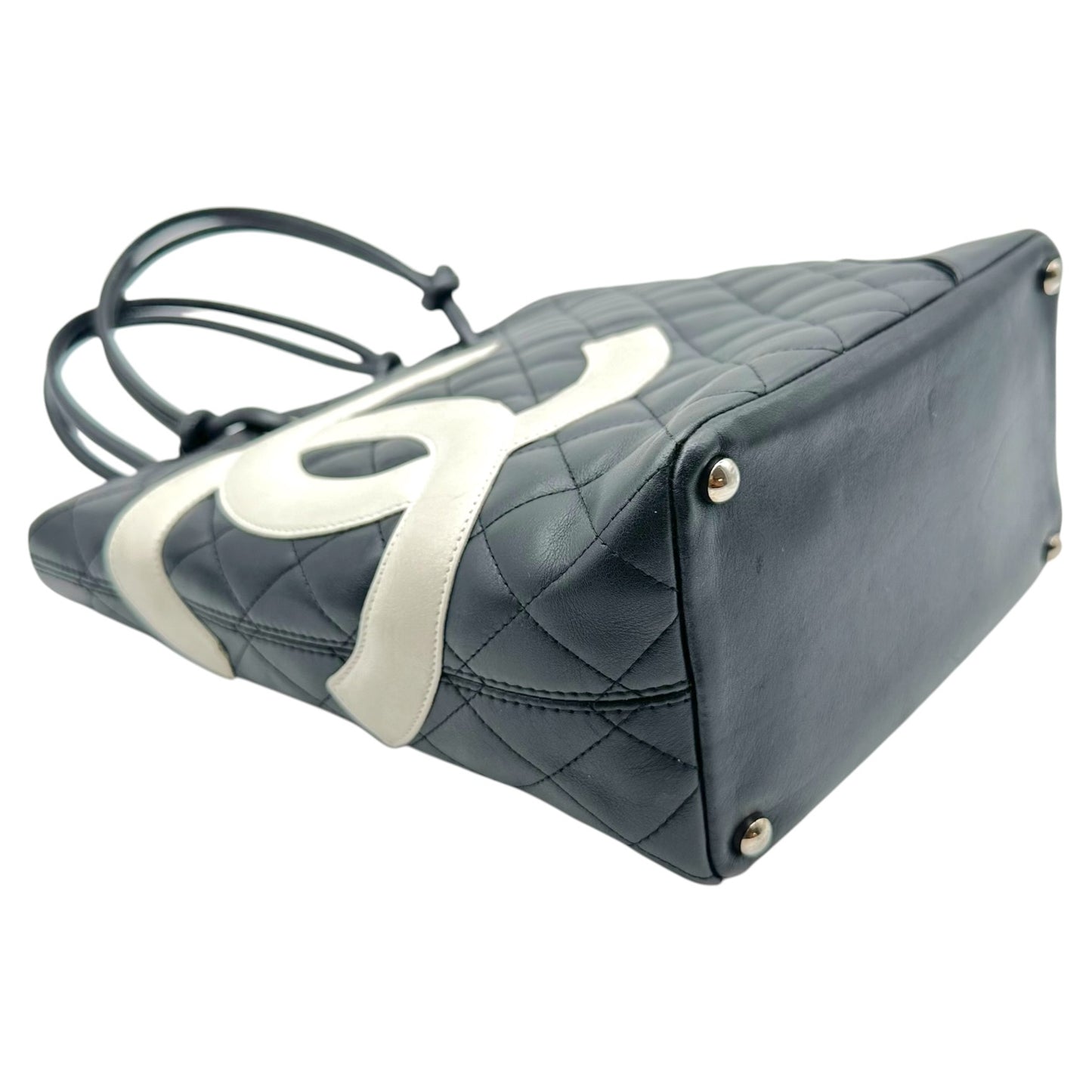 Chanel Mini Tote Bag Black White Matelasse Leather