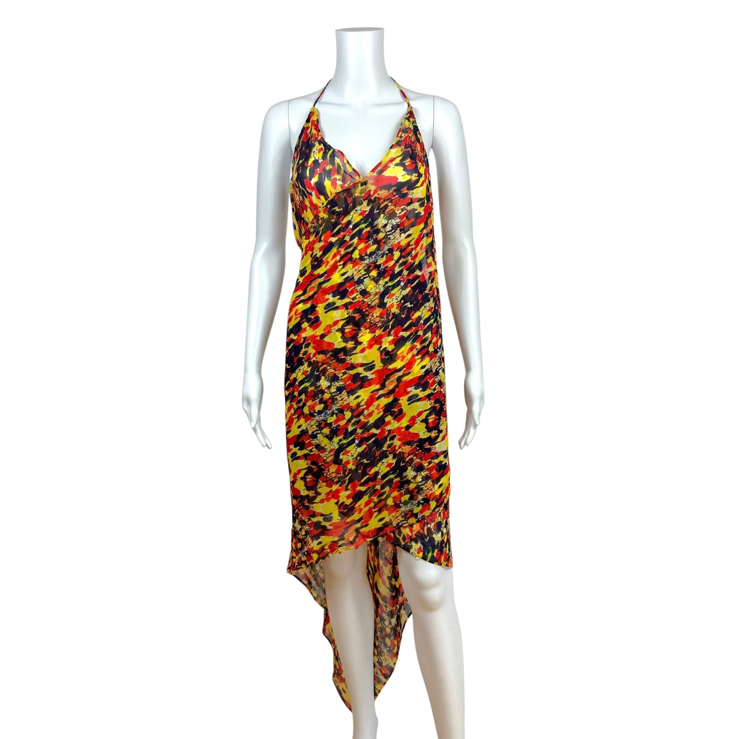 Jean Paul Gaultier Red Blue & Yellow Sheer Open Back Wrap Dress