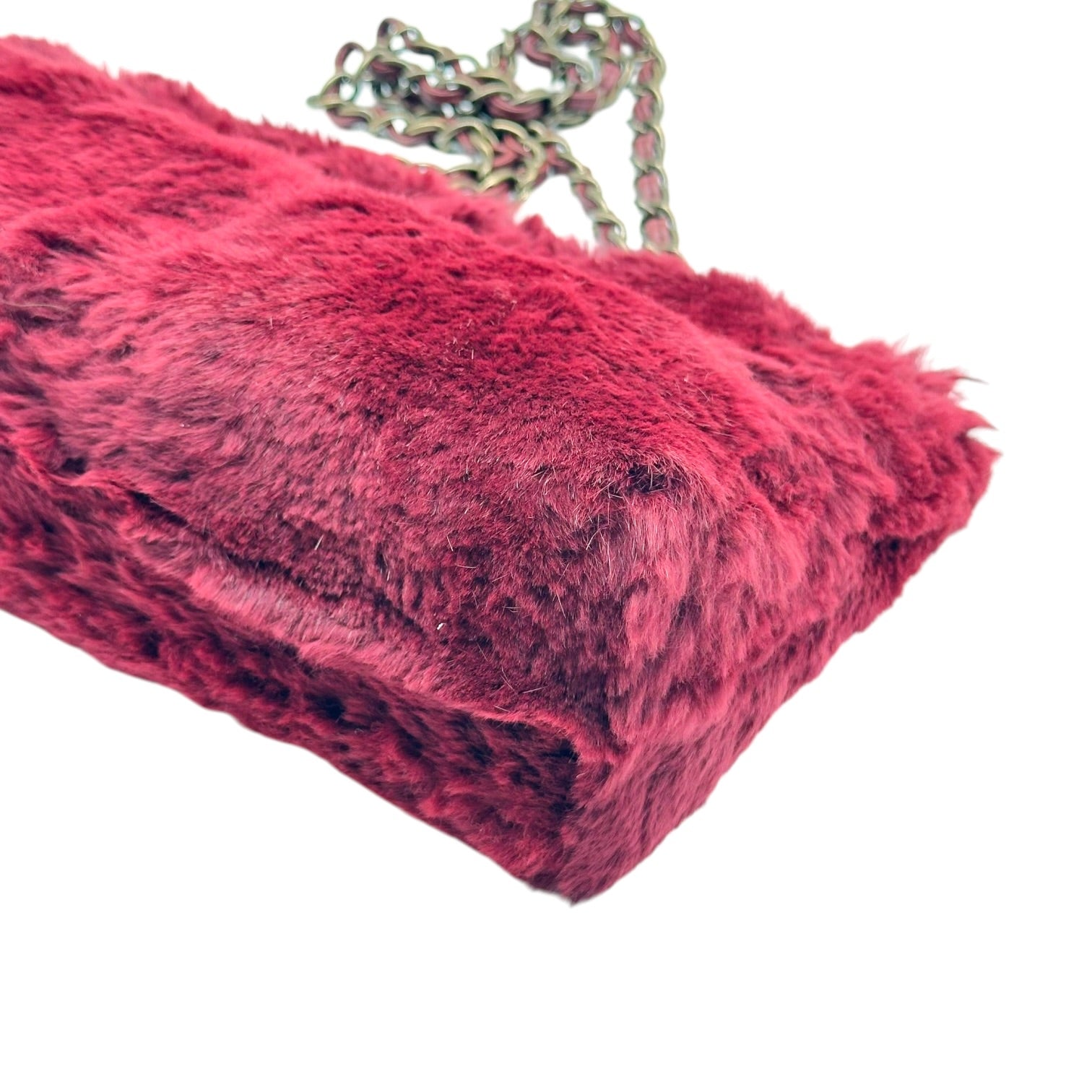 Chanel Burgundy Rabbit Fur Shoulder Tote Bag