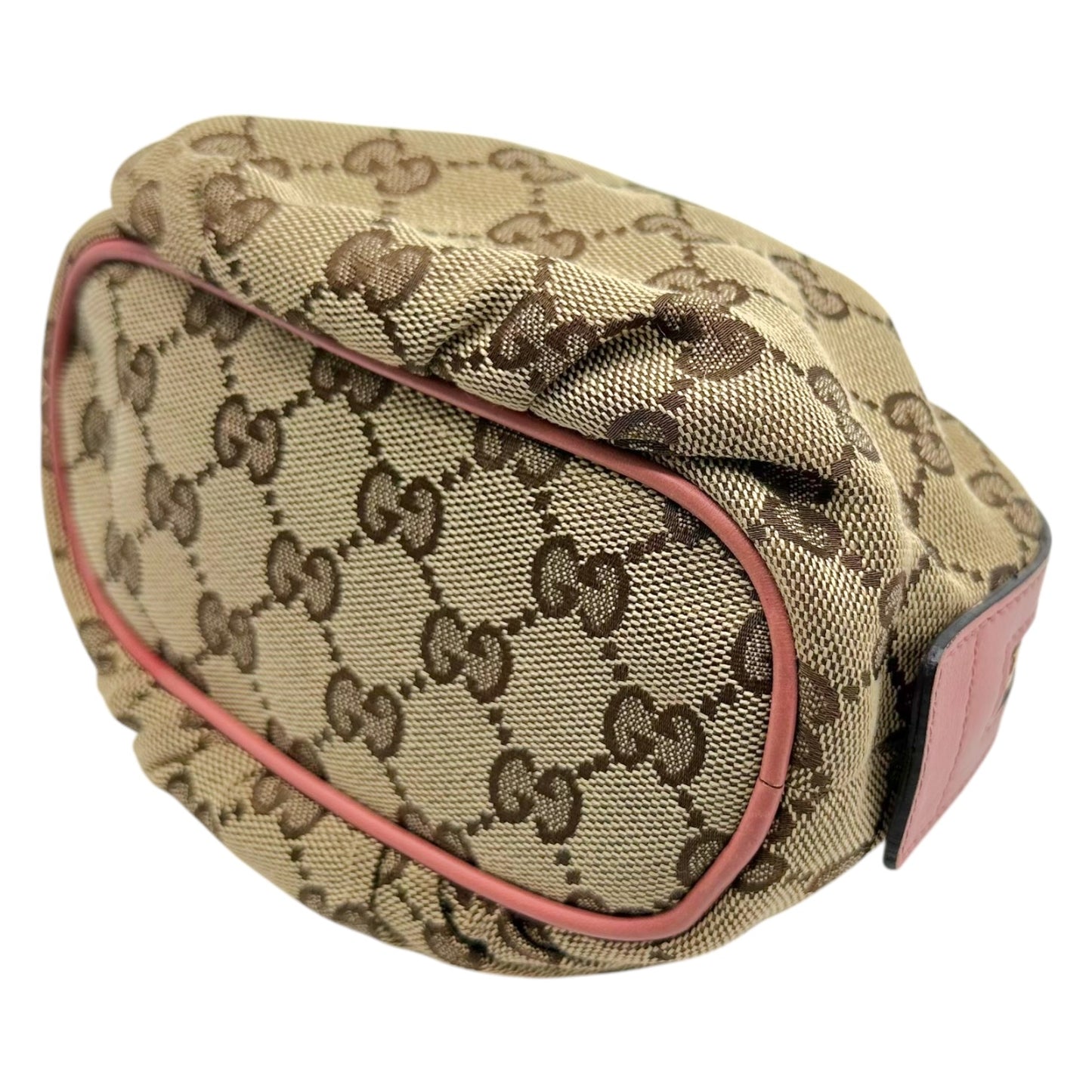 Gucci Pink Tan Monogram Bamboo Zip Cosmetic Pouch