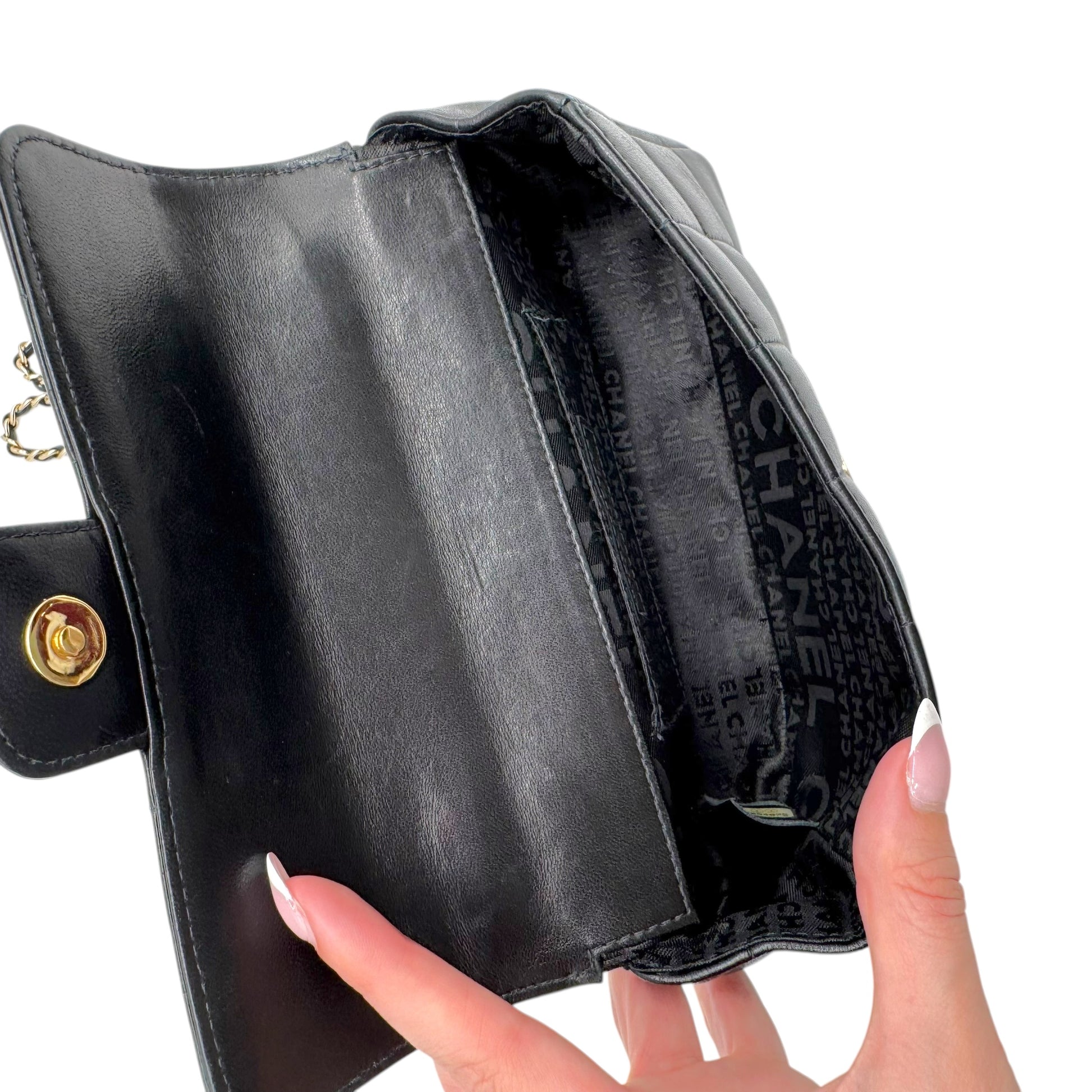 Chanel Black Lambskin Crossbody Flap Bag with Camellia