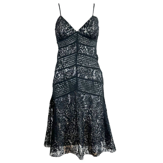 Roberto Cavalli Class Black Lace & Leopard Paneled Midi Dress